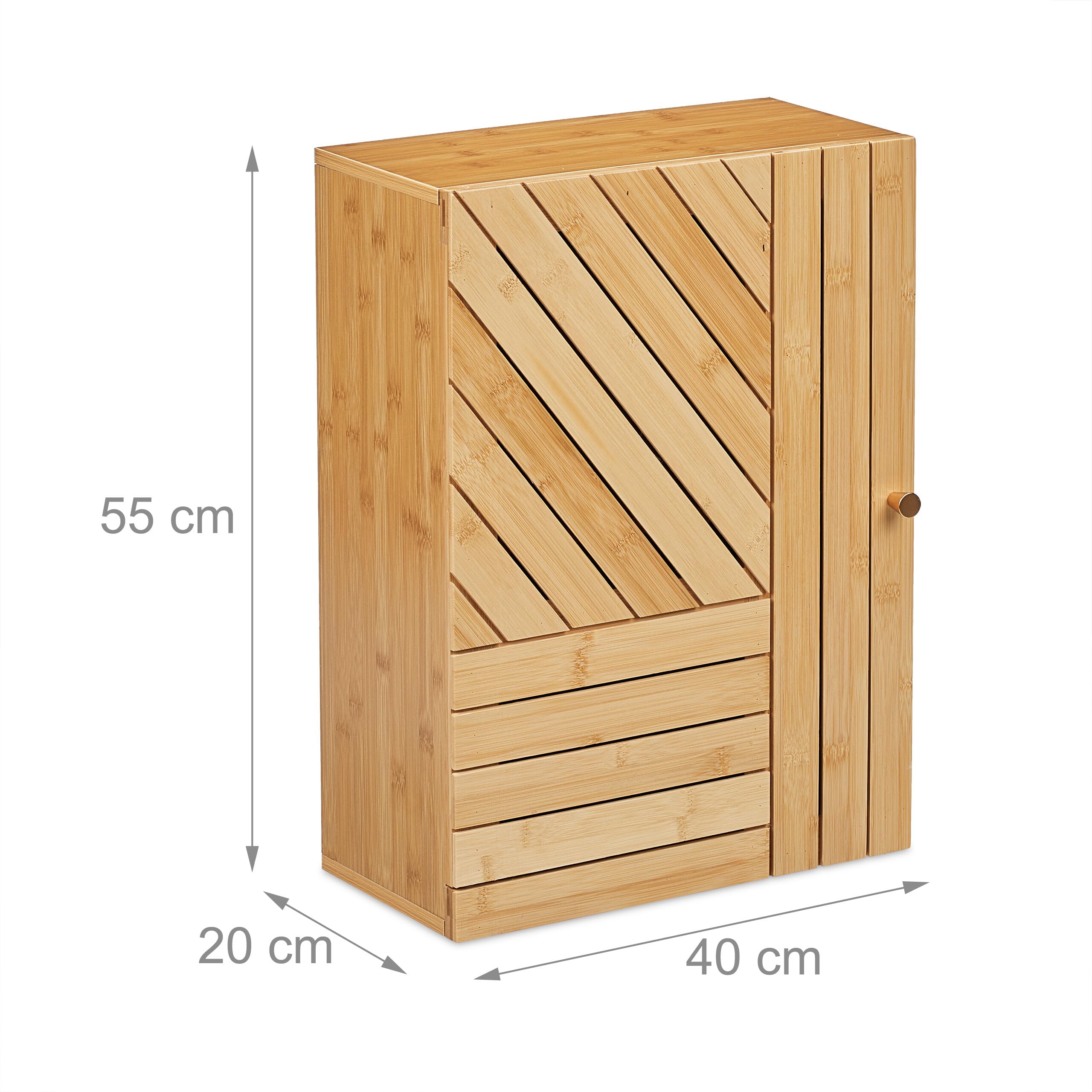 Relaxdays Hängeschrank Bad, Bambus, verstellbare Ablage, variabel montierbare Tür, 55 x 40 x 20 cm, Wandschrank, Natur