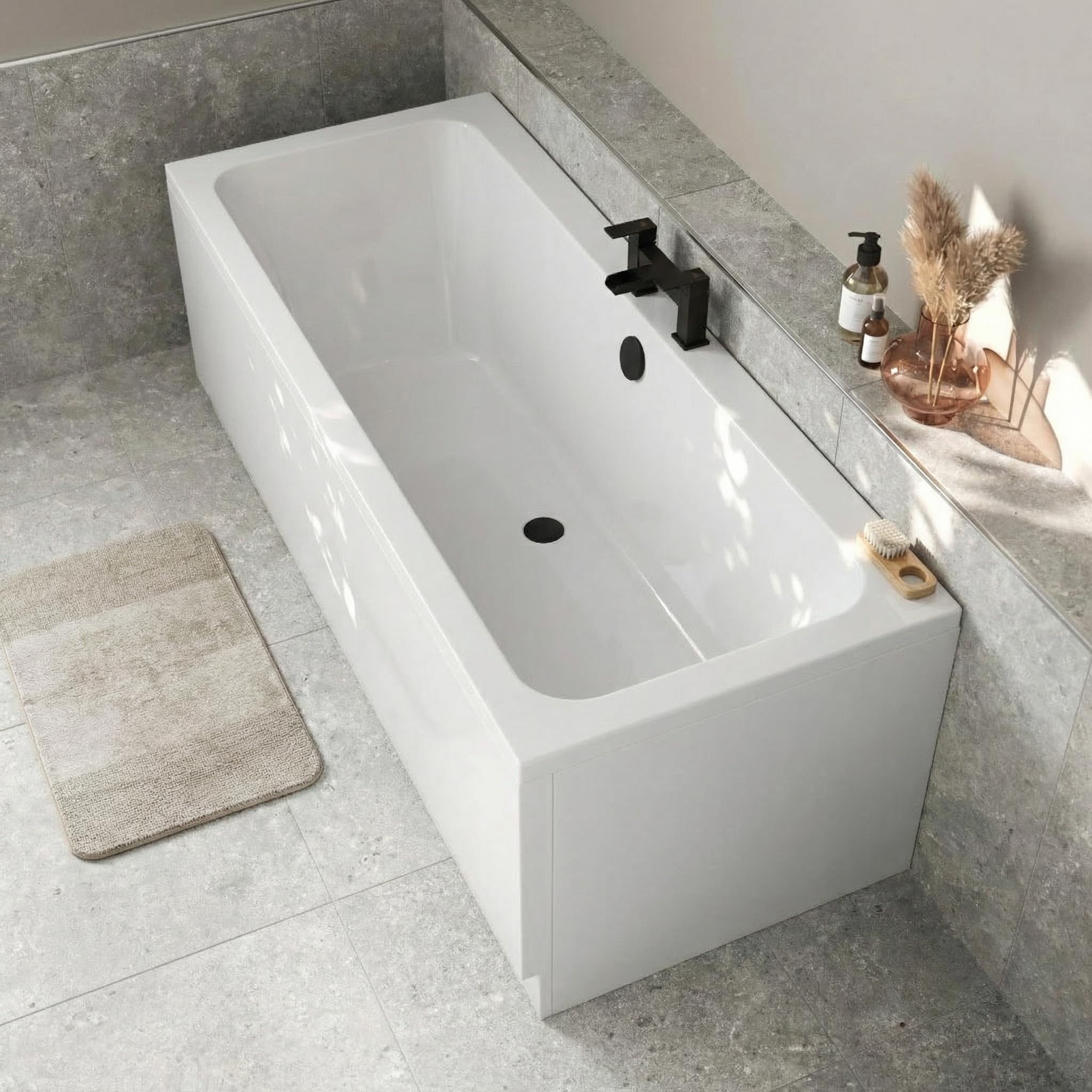 Baystone Bath Only 1700 X 750Mm Double Ended Square Bath Tub White Gloss Acrylic Luxury Straight For Bathroom Alcove Corner Modern