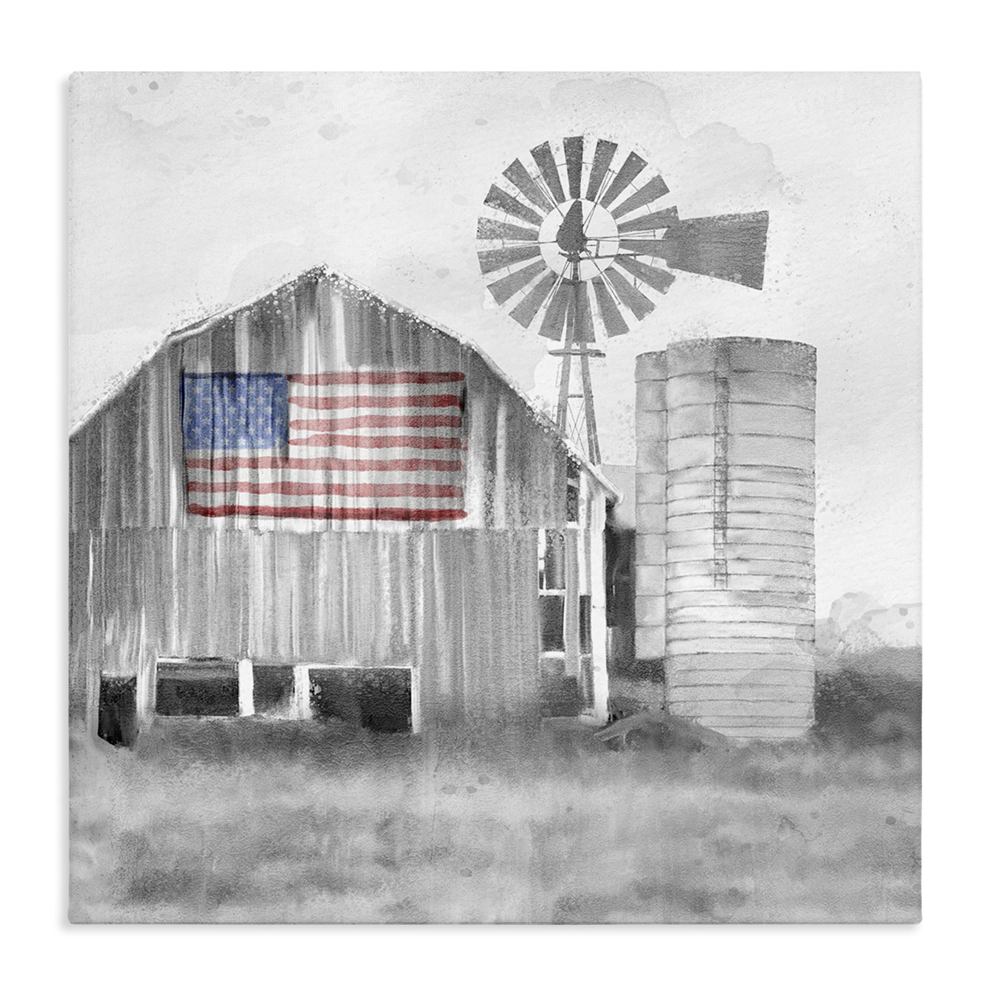 Stupell Industries 'Grandfather's Barn with Flag', Canvas Art, 17 x 17 Inches, Easy to Hang and Sturdy, Made in USA, by Kim Allen