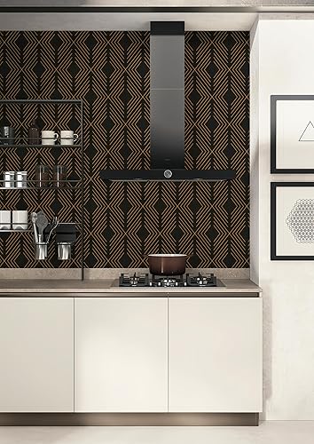 Miniatura 5 de Papel tapiz geométrico negro y dorado para despegar y pegar, papel de contacto moderno para armarios y cajones, vinilo autoadhesivo extraíble de