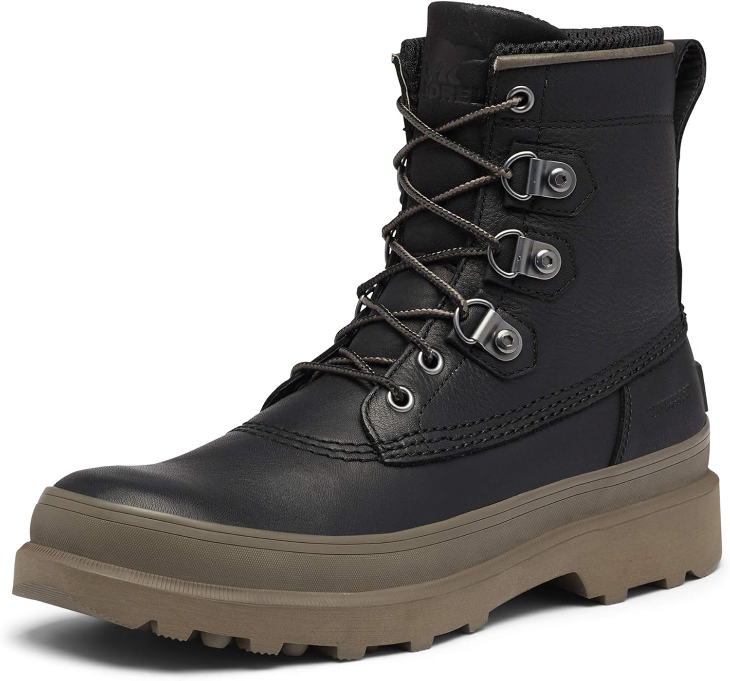 SOREL Botas Caribou Street para hombre, botas de lluvia de cuero impermeables, Negro, 13