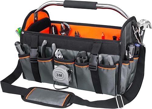 Miniatura 8 de Bolsa de herramientas con parte superior abierta de 16 pulgadas, tela gruesa 1680D, bolsas plegables de 29 bolsillos para herramientas con asa de