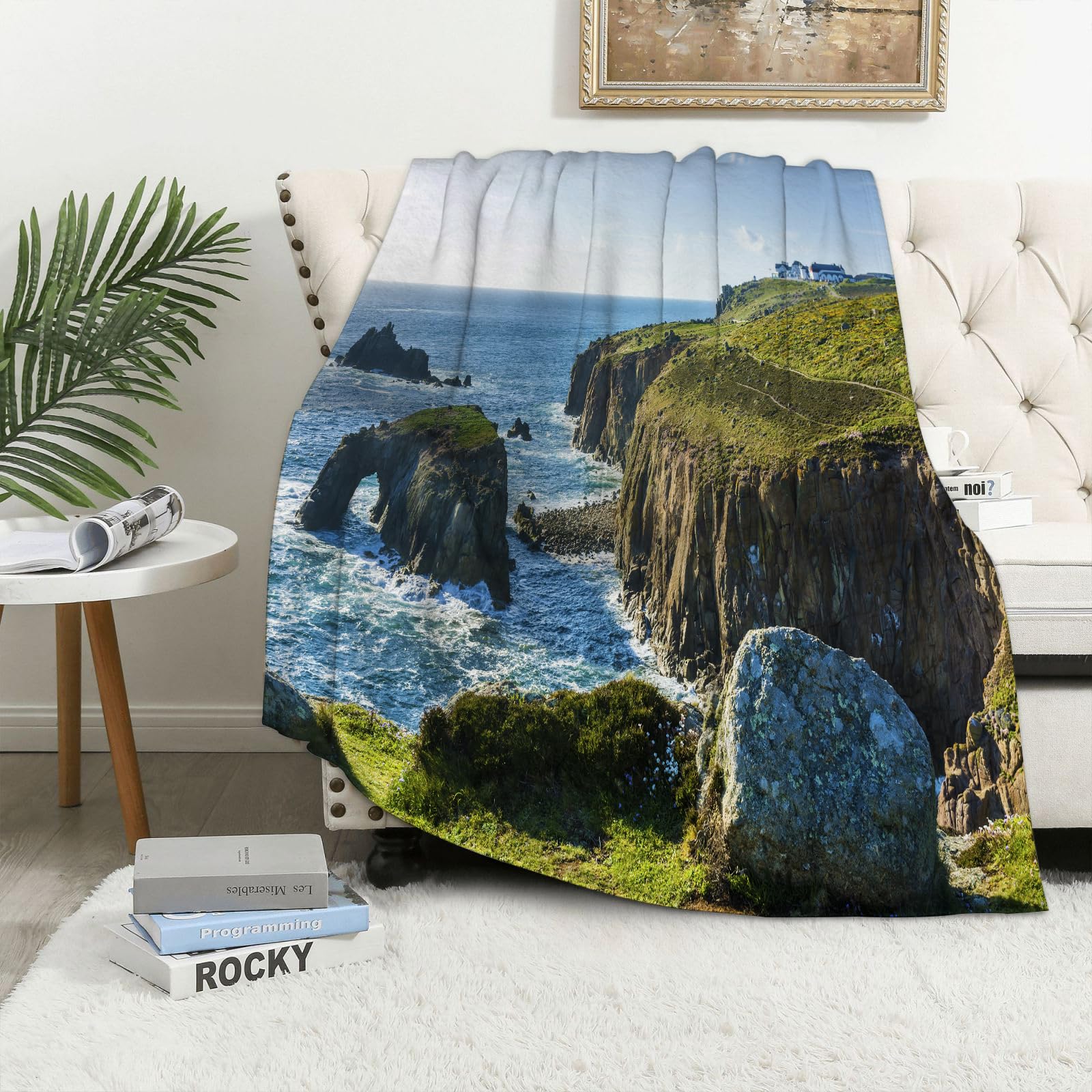 MAAPCHP Flannel Fleece Blanket Throws for Sofa Fluffy Blanket Bed Throw for Bedroom Cornwall Coastline Blanket for Bed, Couch,Car 60x80in