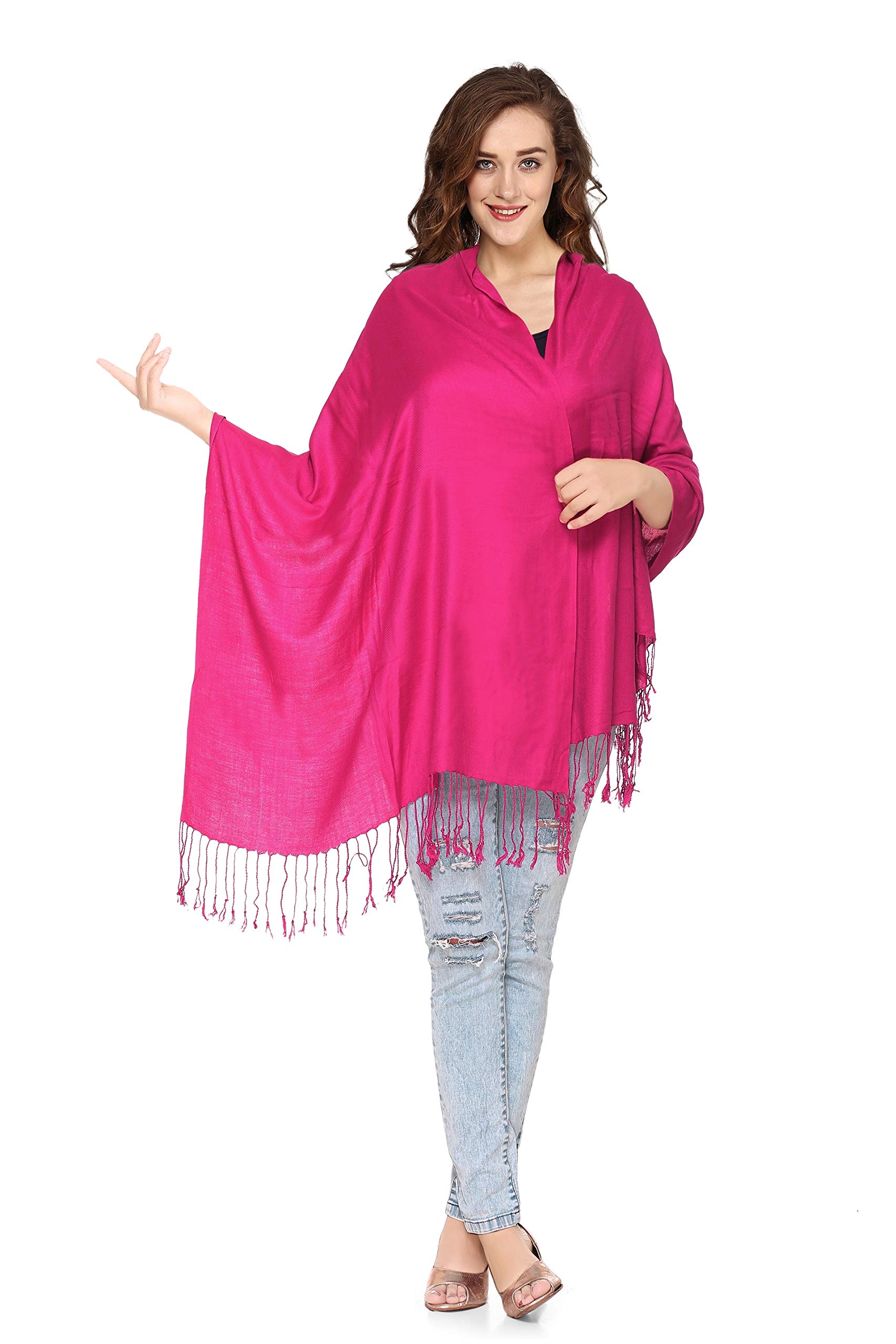 World Of Shawls Women's Hot Pink Plain Pashmina Scarf Hijab Shawl Stole Wrap (Hot Pink)