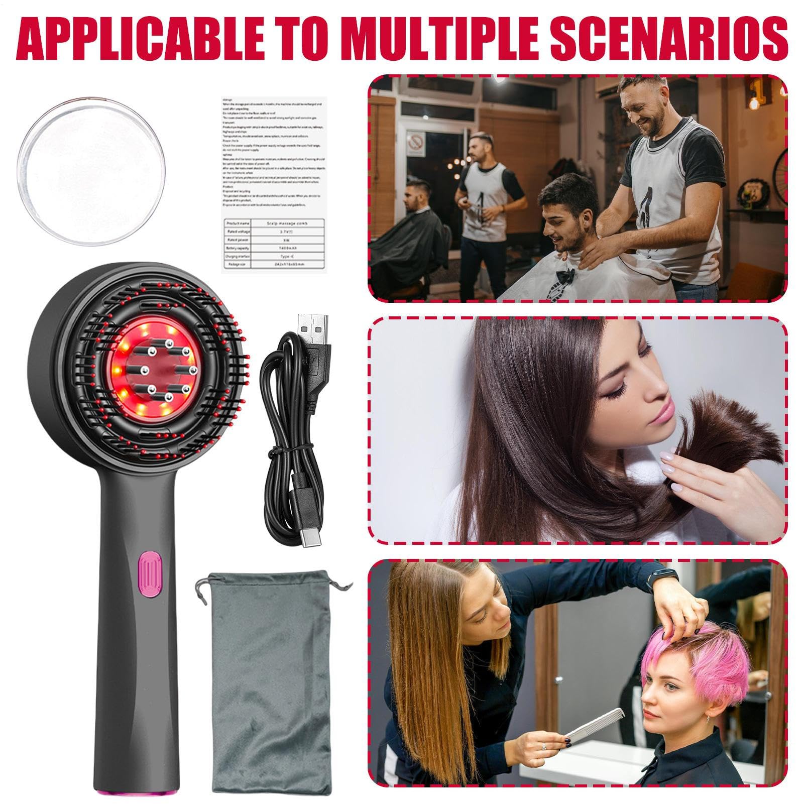 Massaggiatore per cuoio capelluto, spazzole elettriche per capelli per la crescita dei capelli, massaggiatore elettrico per cuoio capelluto, per stimolare la crescita