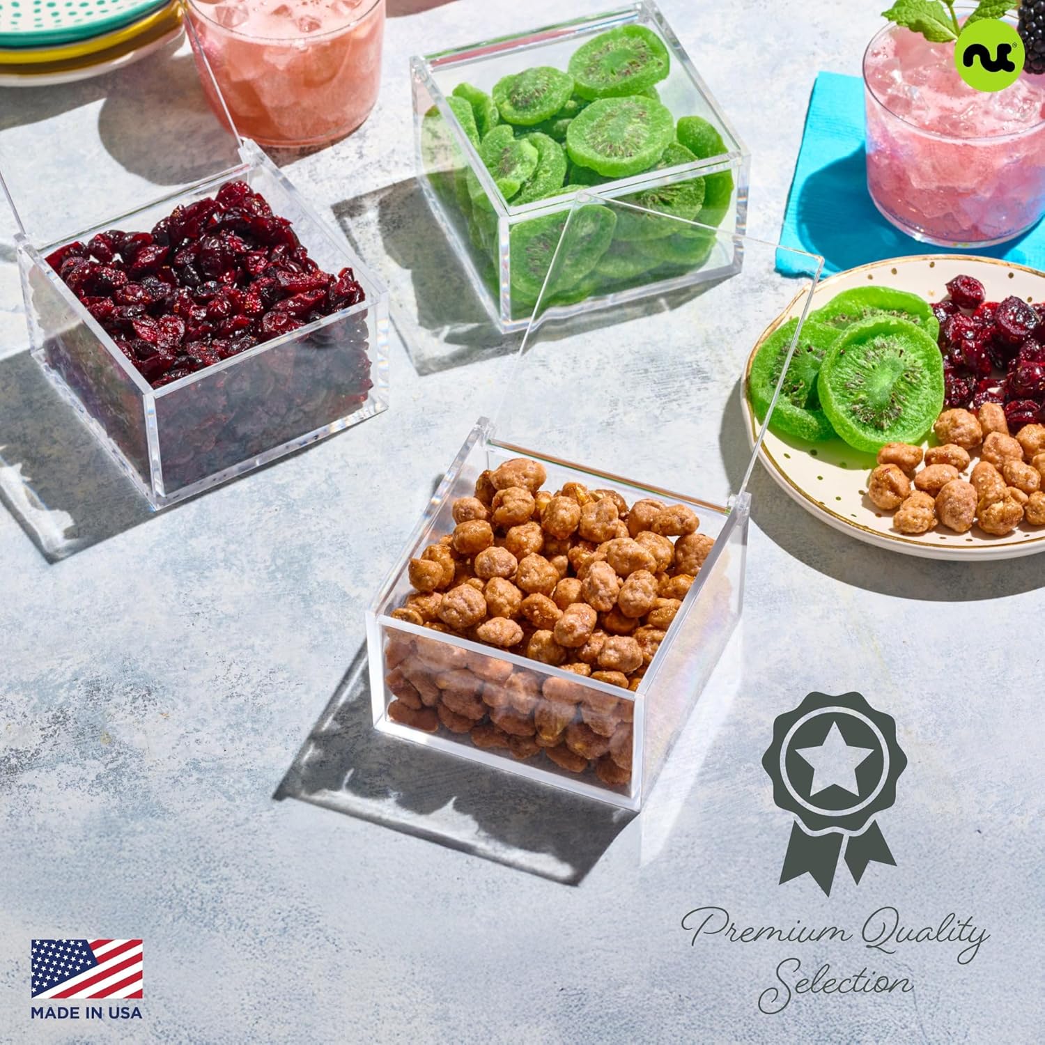 NUT CRAVINGS - Purim Mishloach Manot Dried Fruits & Mixed Nuts Acrylic Tower Gift Basket with Ribbon (3 Tier Assortment) Ramadan Gifts Food Arrangement, Healthy Snack Care Package, Kosher - Image 6