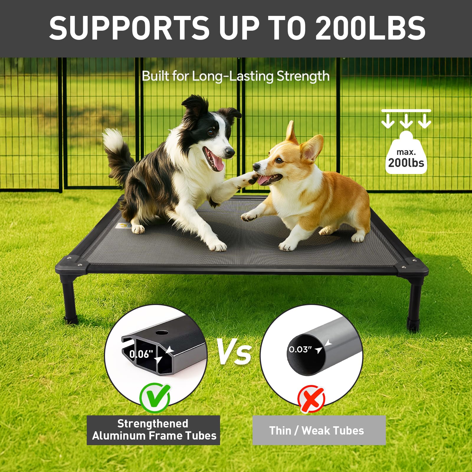 Sytopia 42'' Outdoor Elevated Dog Bed for Large Dogs, Chew-Proof Pet Camping Raised Cot with Breathable Mesh - Durable Frame, Cooling Hammock Bed, Non-Slip Feet, Waterproof, Easy Clean - image 4