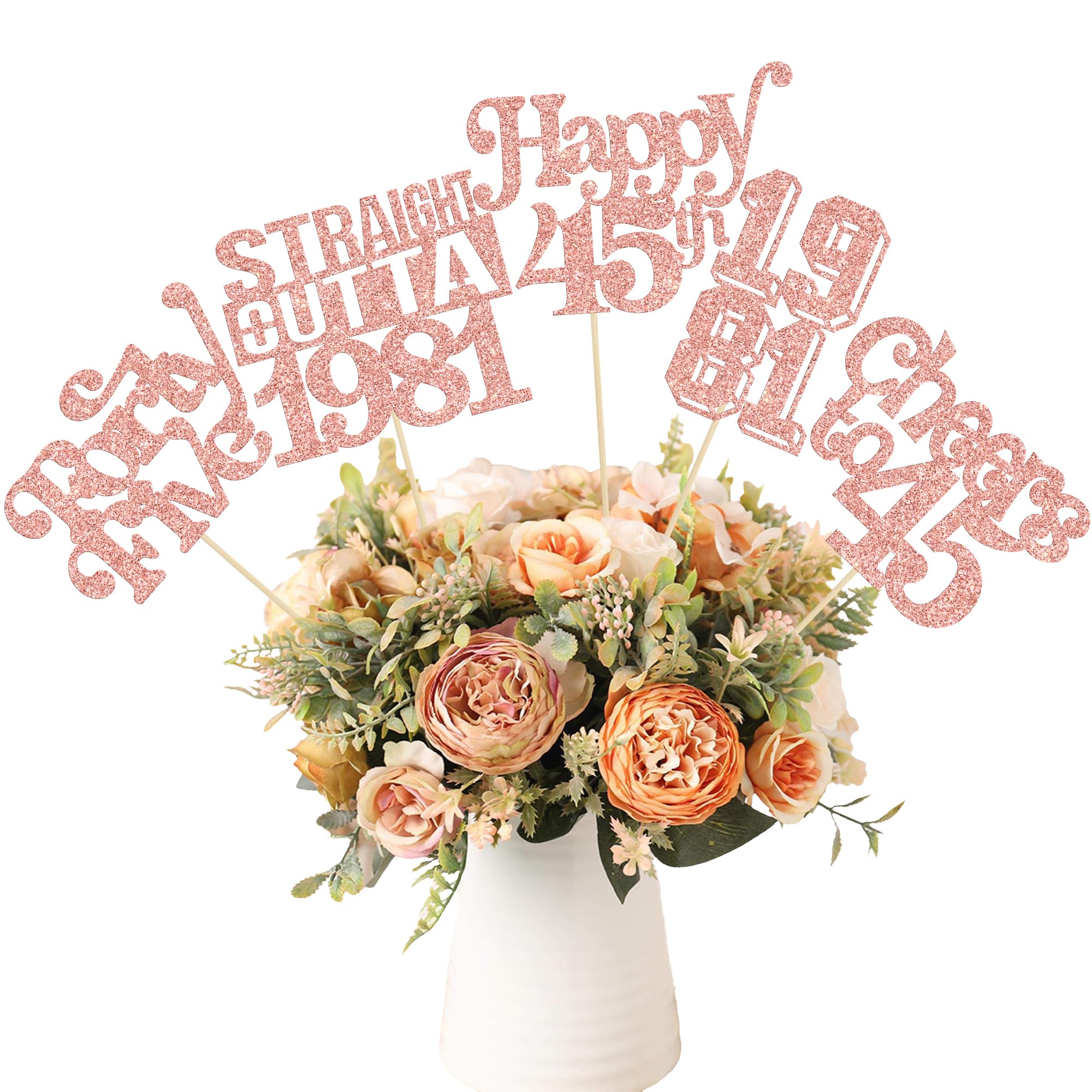 Gyufise 15Pcs Happy 45th Birthday Centerpiece Sticks Forty Five Straight Outta 1981 Table Flower Centerpieces Sticks Cheers to 45 Decorations for 45th Birthday Party Supplies Rose Gold