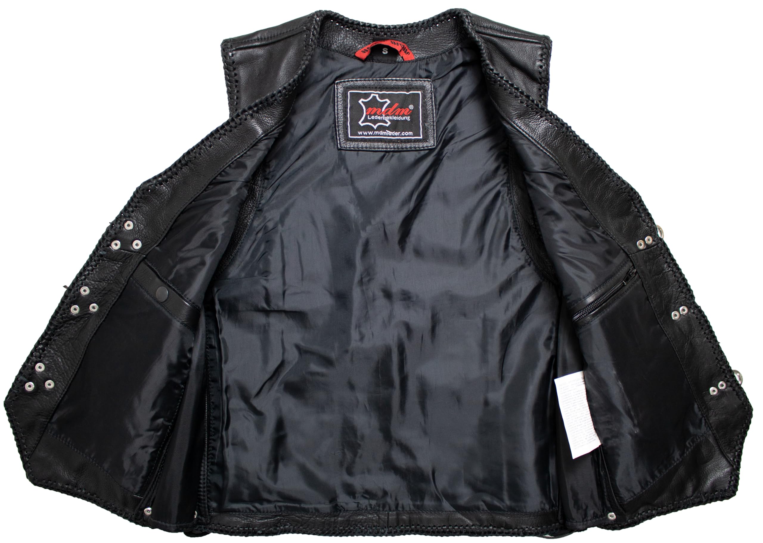 MDM Gilet da Donna in Vera Pelle di Agnello – Nero, Senza Maniche, Slim Fit Biker