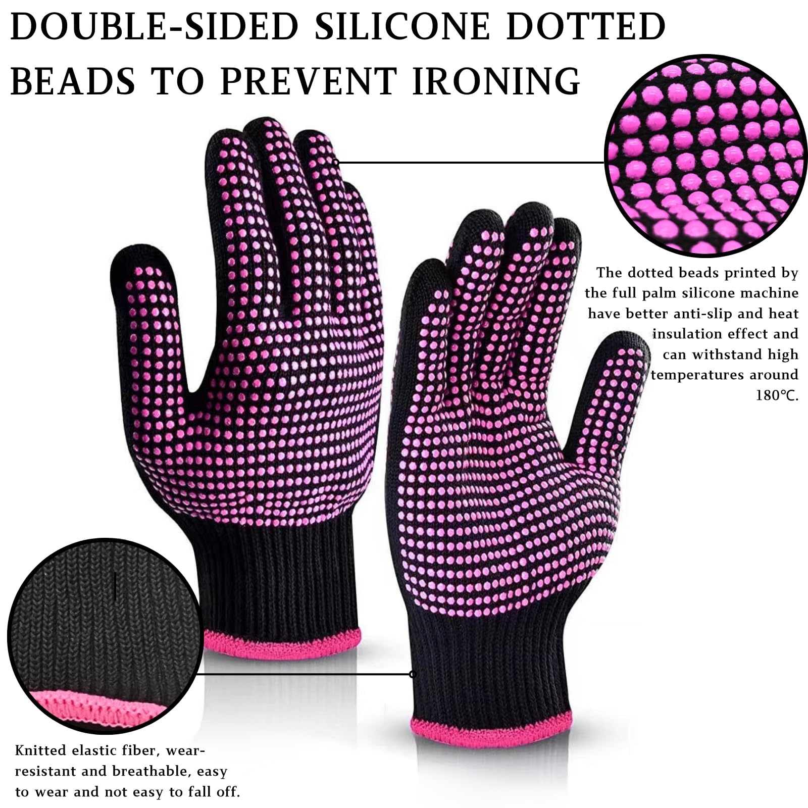 KEYRI 4 Pièces Gants Résistants à la Chaleur pour Fer à Friser, Gant Anti Chaleur Silicone Gants de Protection Gant Résistant à la Chaleur pour la Coiffure Fer à Boucler Outils de Cheveux (Rose Rouge)