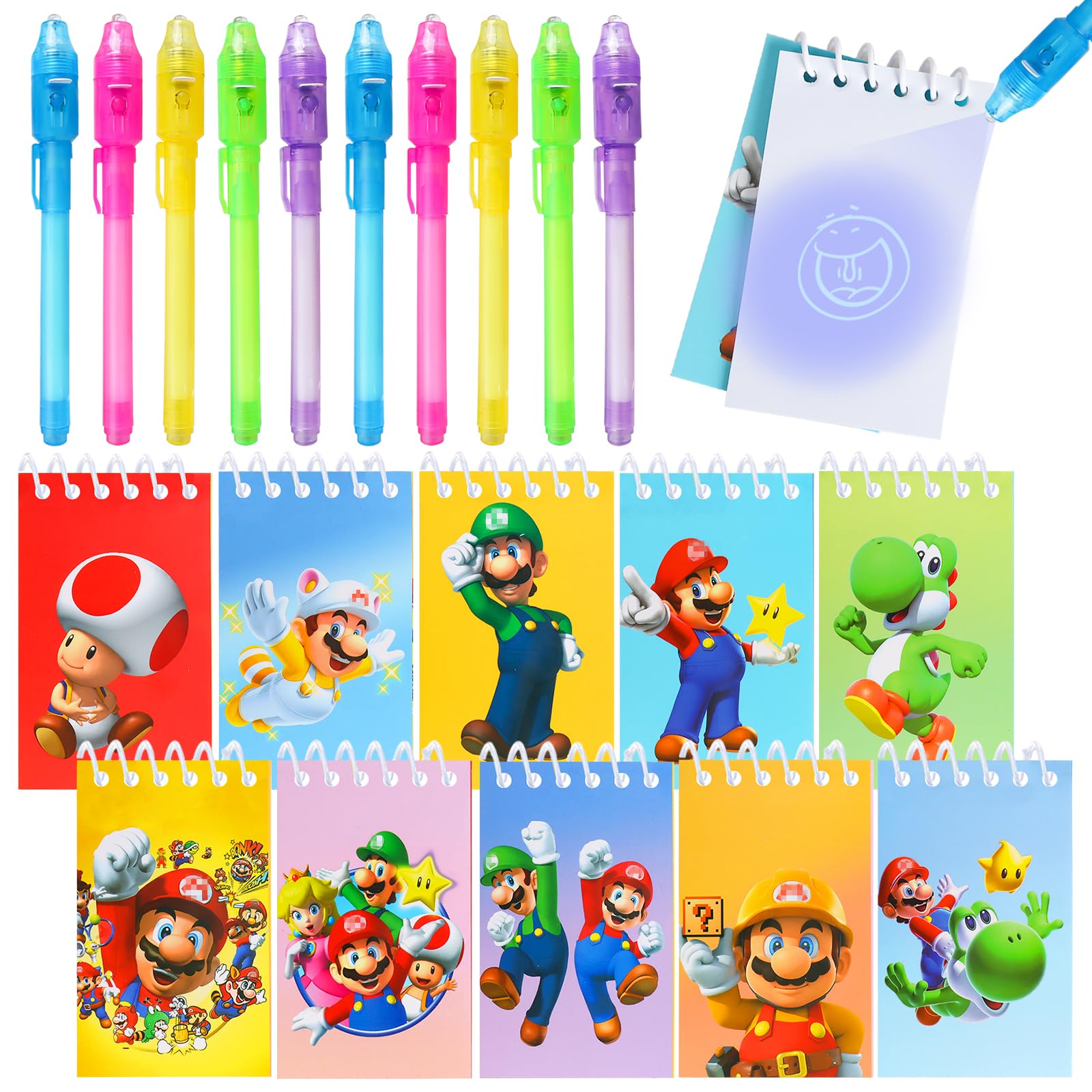 GUBOOM Boligrafo Tinta Invisible y Libreta Super Mario Pack, 20 Piezas Super Mario Regalos Cumpleaños Niños Colegio, Detalles Cumpleaños Niños, Regalos Fiesta Cumpleaños Infantil