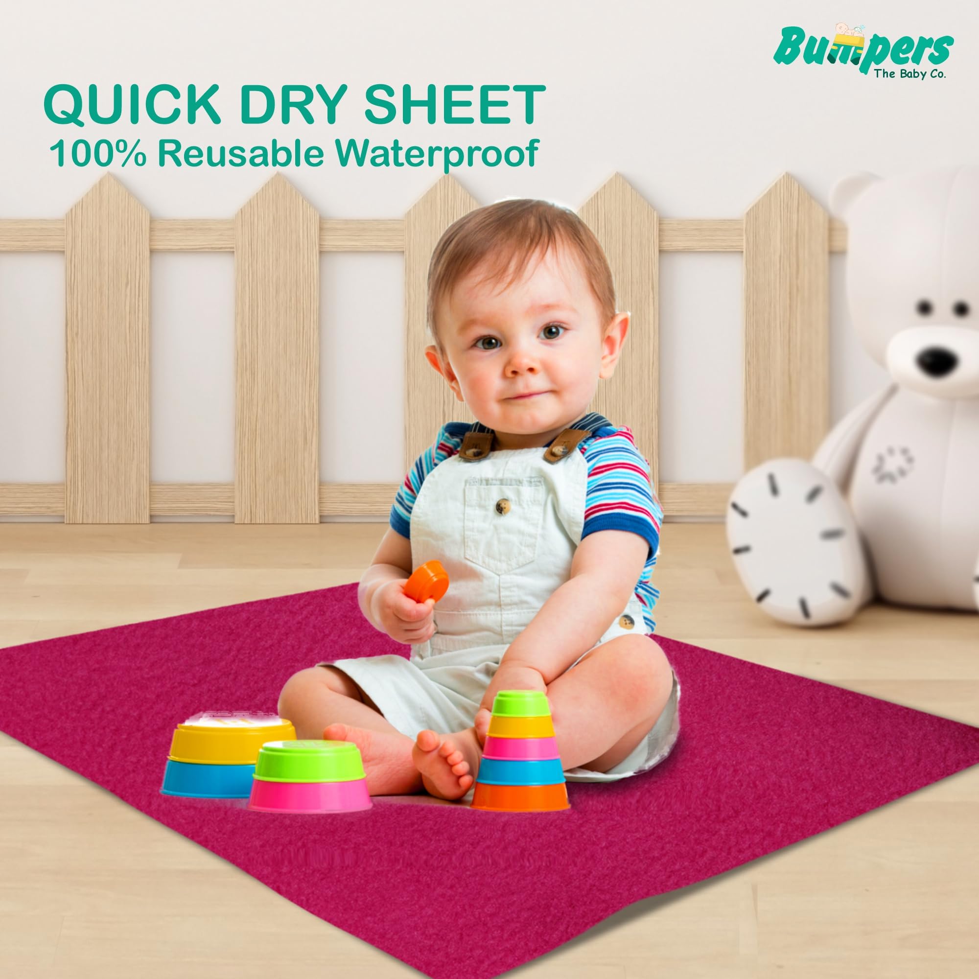 Bumpers Waterproof Quick Dry Sheet for Baby| Bed Pad Extra Absorbent Washable Matress Protector| Baby Bed Protector Sheet for Toddler Children (Rani Pink, Medium (100x70 cm)) - Image 2 thumbnail