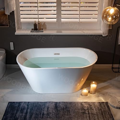 Vista 72 de WOODBRIDGE Bañera de acrílico independiente de 67 pulgadas, bañera contemporánea, acrílico blanco (desagüe/desbordamiento negro mate), B/M,Oro