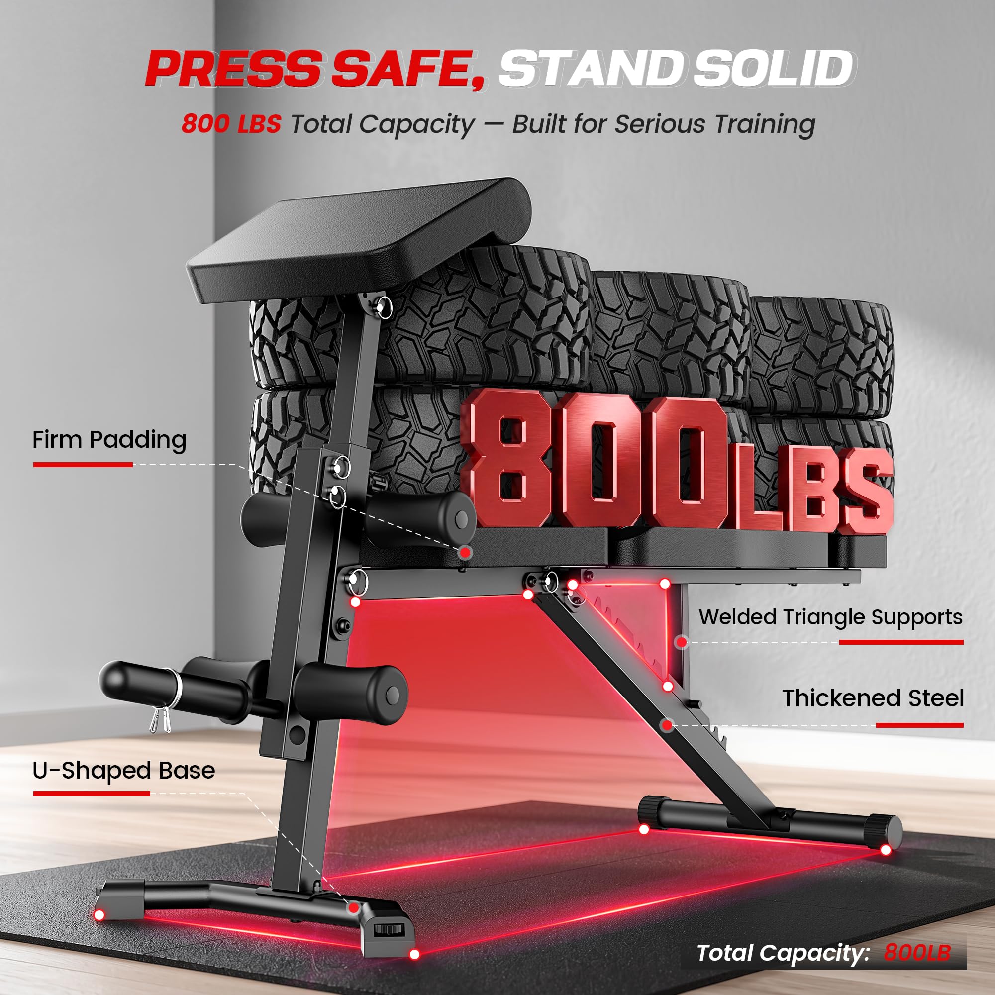 Adjustable Weight Bench with Leg Extension and Curl, Preacher Curl Bench for Home Gym, Foldable Workout Bench, 800LBS Full Body Strength Training, 10-Position Incline Decline Bench Press