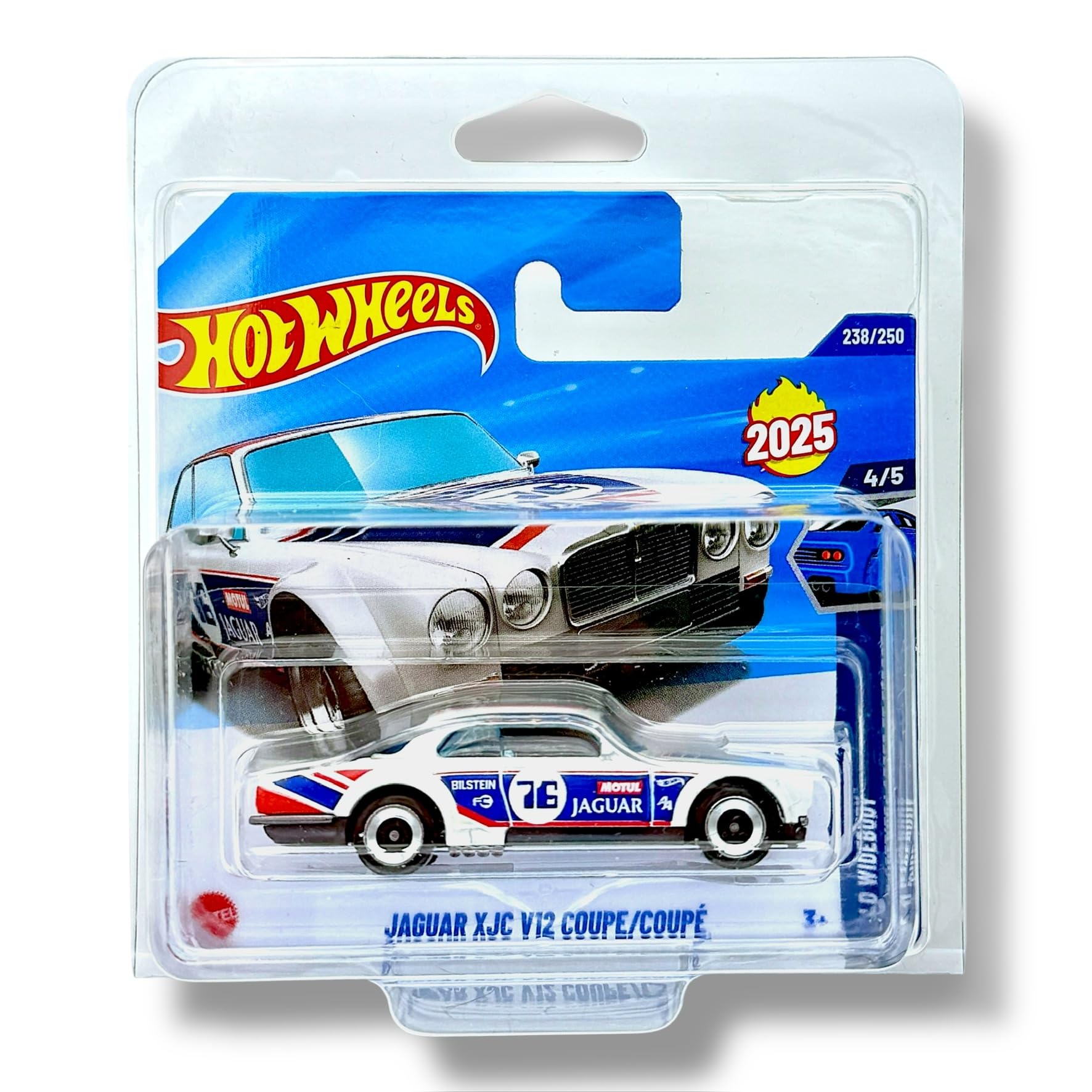 Hot Wheels Jaguar XJC V12 Coupe (White, Red & Blue) 4/5 Wild Widebody - 2025-238/250 (Short Card) - includes a KLAS Car Keeper Protector Case - HYW54