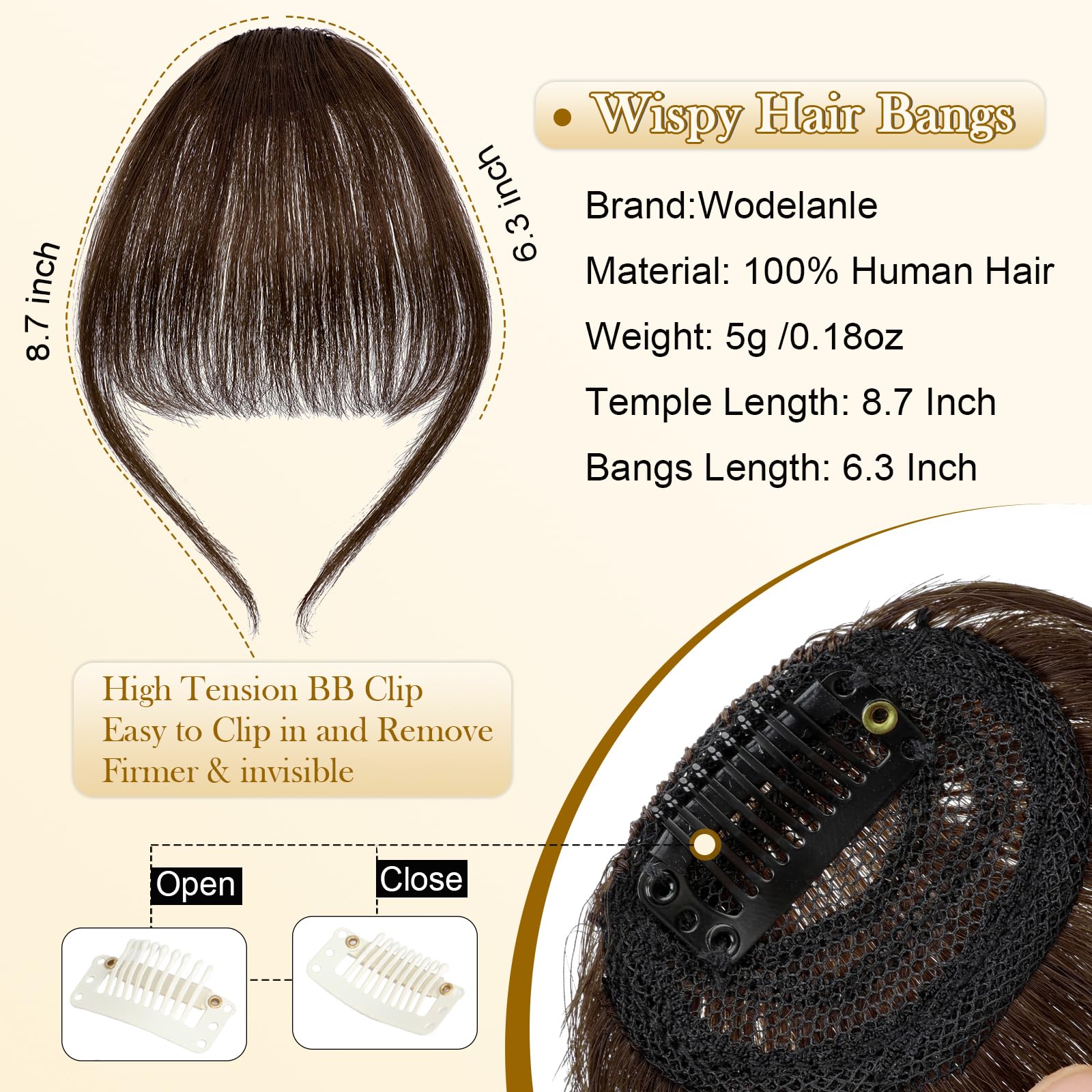 Flequillo con clip, 100 % cabello humano, flequillo falso con clip, extensiones de cabello sintético, flequillo de imitación, flequillo de pelo con clip de cabello con sienes, flequillo 2