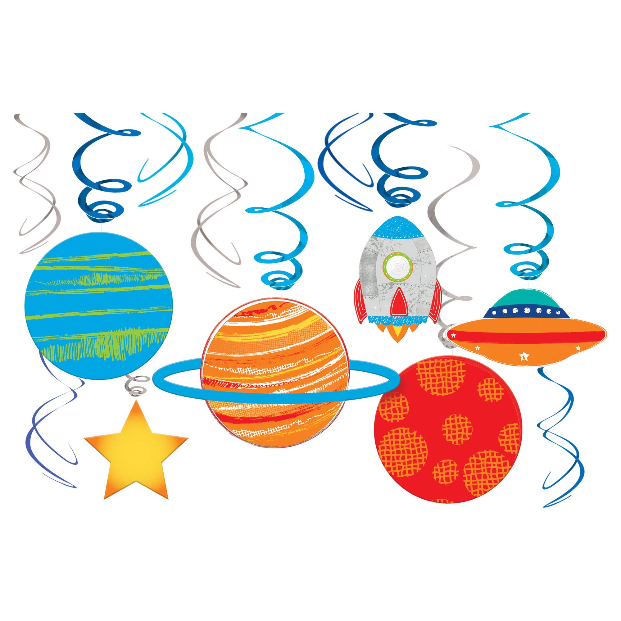 Amscan 672278 - Blast Off Space Kids Birthday Party Hanging Swirls Decorations - 12 Pack