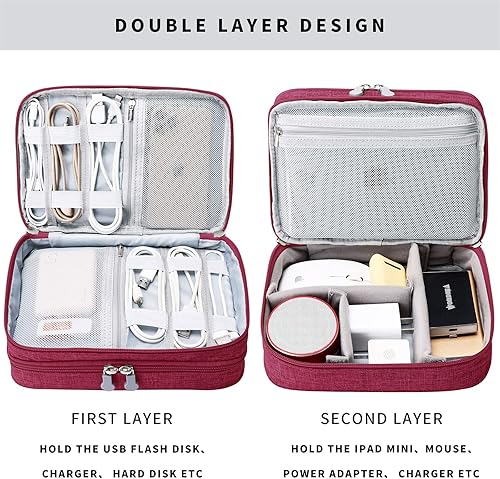 Miniatura 3 de Lanola Bolsa organizadora de cables de viaje, funda de accesorios electrónicos, bolsa de almacenamiento portátil de doble capa para cable, teléfono,
