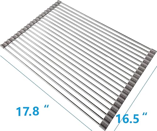 Miniatura 9 de Estante de secado de platos enrollable sobre el fregadero estante de secado de platos portátil de acero inoxidable estante plegable para escurridor