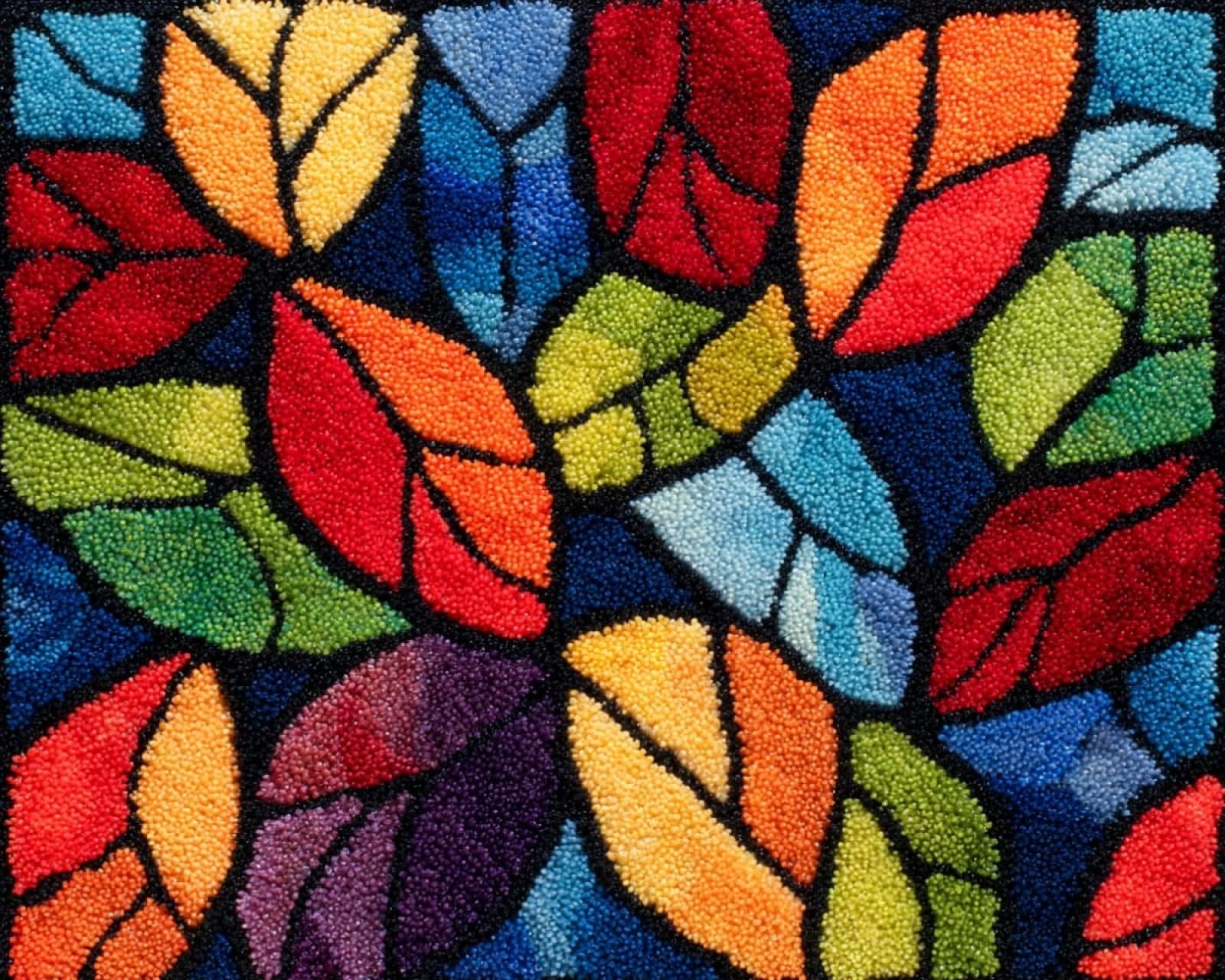 Wallphantom Latch Hook Rug Kits for Adults Beginners,Colorful Leaves,Latch Hook Kits for Bedroom,Living Cushion Adult Craft Gifts,52x38cm