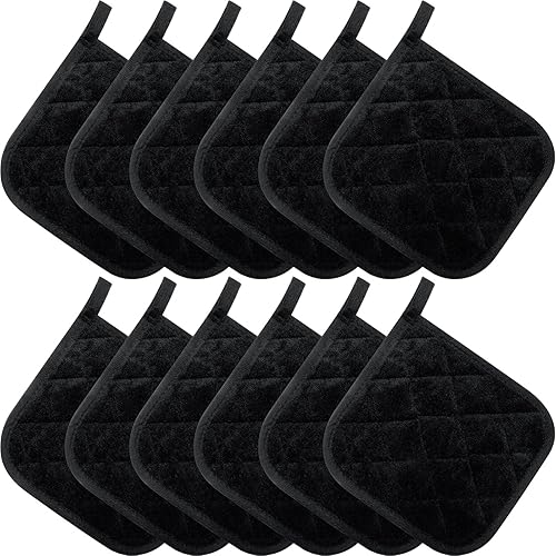 Juego de 12 agarraderas para horno, cuadradas, de algodón, lavables a máquina, almohadillas calientes para cocinar, resistentes al calor, con bucles