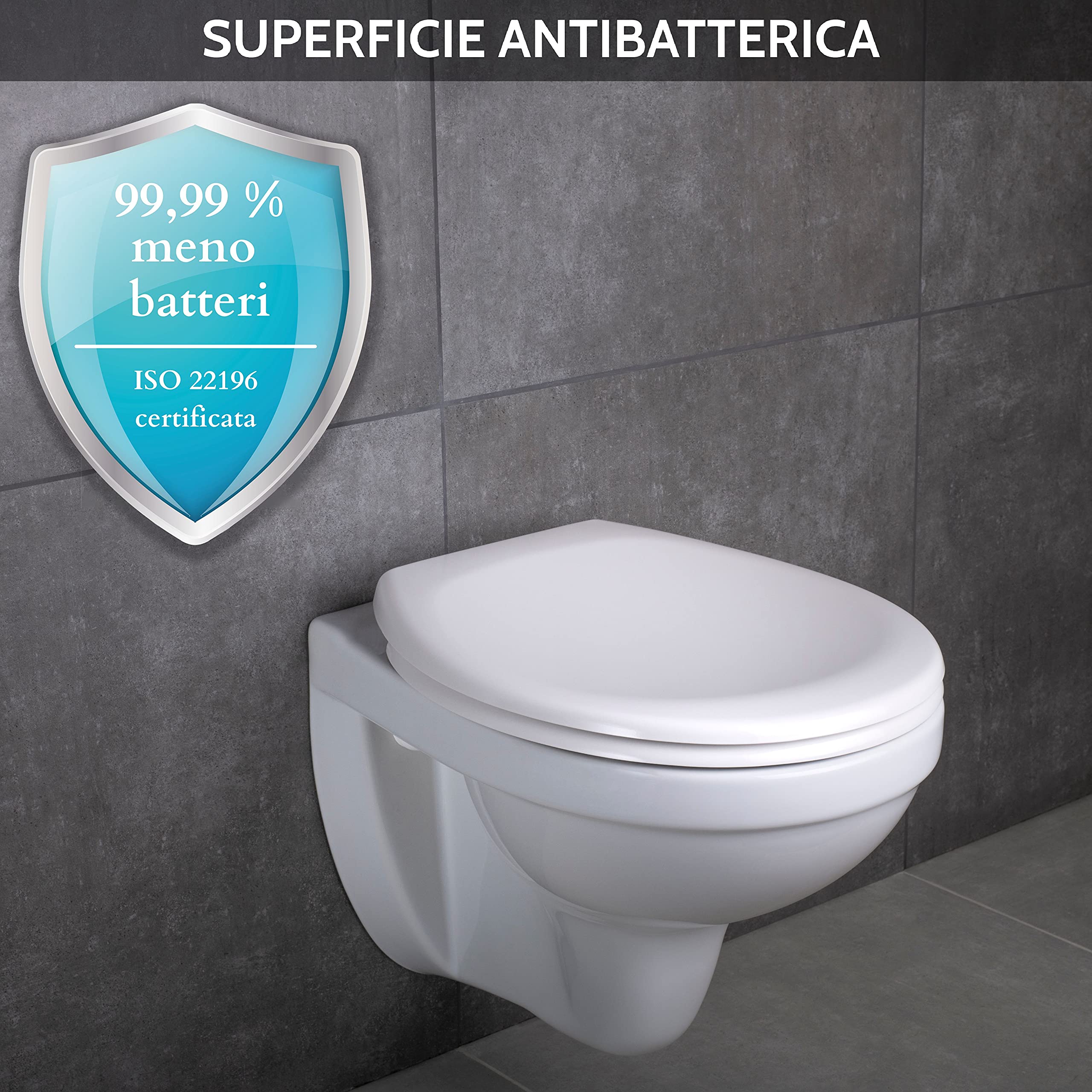 Benkstein® Sidele WC Copriwater Tavoletta Water Copertura Ovale Sgancio Rapido e Chiusura Ammortizzata Automatica. Duroplastica Antibatterica e Coperchio Universale