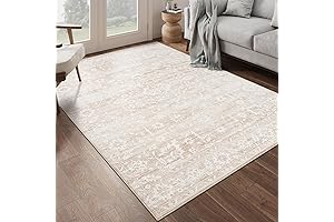 8x10 Neutral Beige Area Rug: Stain Resistant, Washable