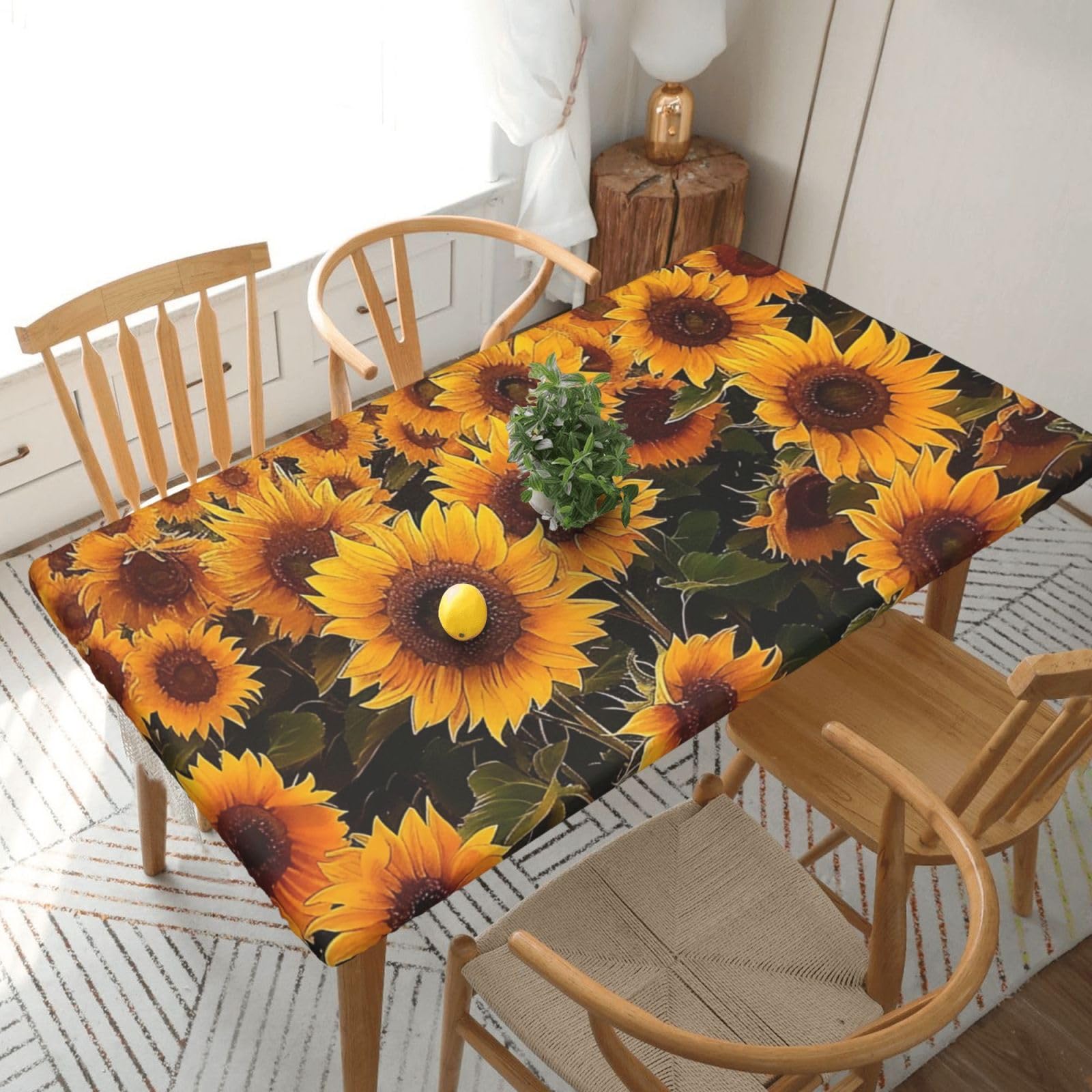 WPKJU Sunflowers Printed Tablecloths 5ft Rectangular Table Covers Washable Polyester Decorative Table Cloth for Dining Table Picnic Wedding