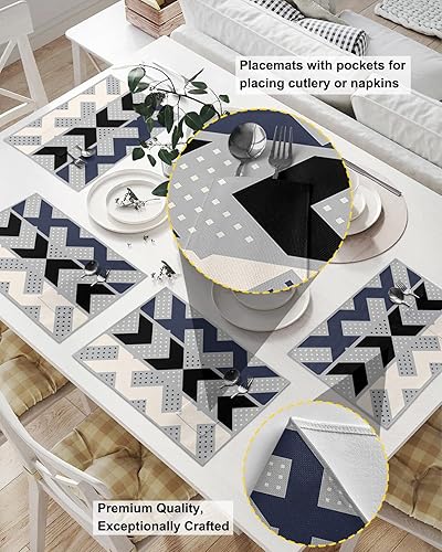 Miniatura 8 de Blue White Mountains Table Placemats for Dining Table Set of 4,Cotton Linen Cloth Kitchen Place Mats with Pocket,SquareRectangleRoundOblong Table