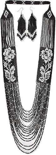Weavish Layered Beaded Necklace – Boho Native Handmade Seed Bead Tassel Necklace