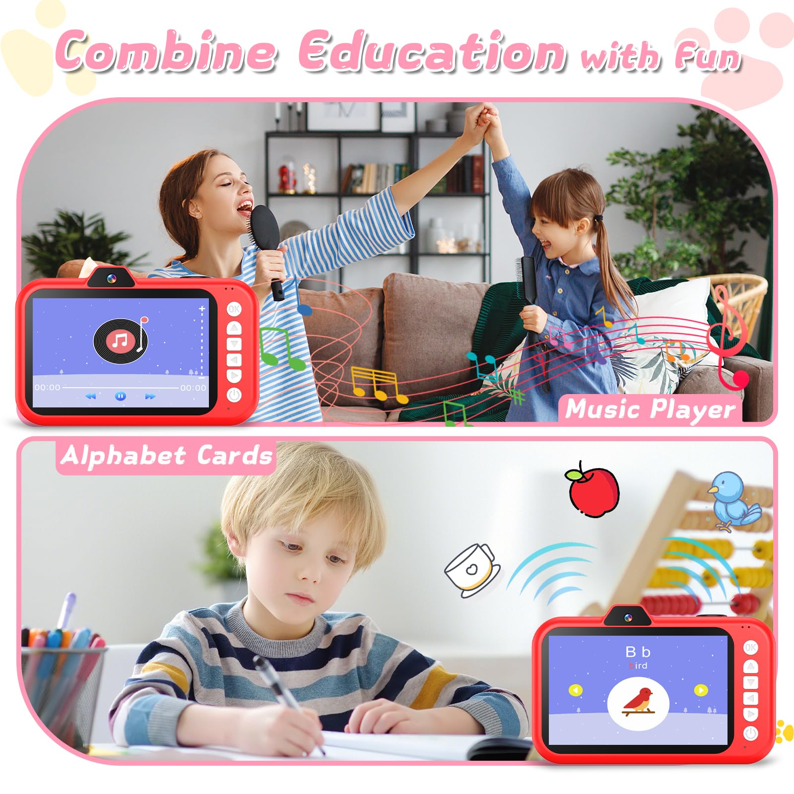 Cámara para niños, cámara digital para niños pequeños con lente de zoom giratorio, pantalla grande de 3.5 pulgadas, cámara de juguete 1080P para niños con flash, tarjeta de 32 GB, regalos de 6