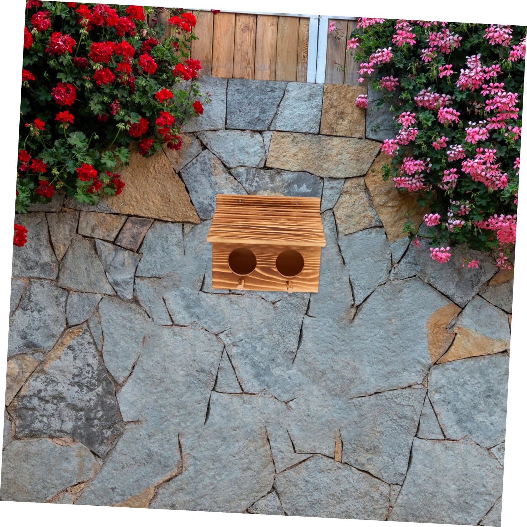 Caja Nido para Pájaros de Madera Maciza Natural Exterior Resistente con Doble Entrada y Perchas Soporte para Cría de y Periquitos Casita para Jardín y Aves Pequeñas