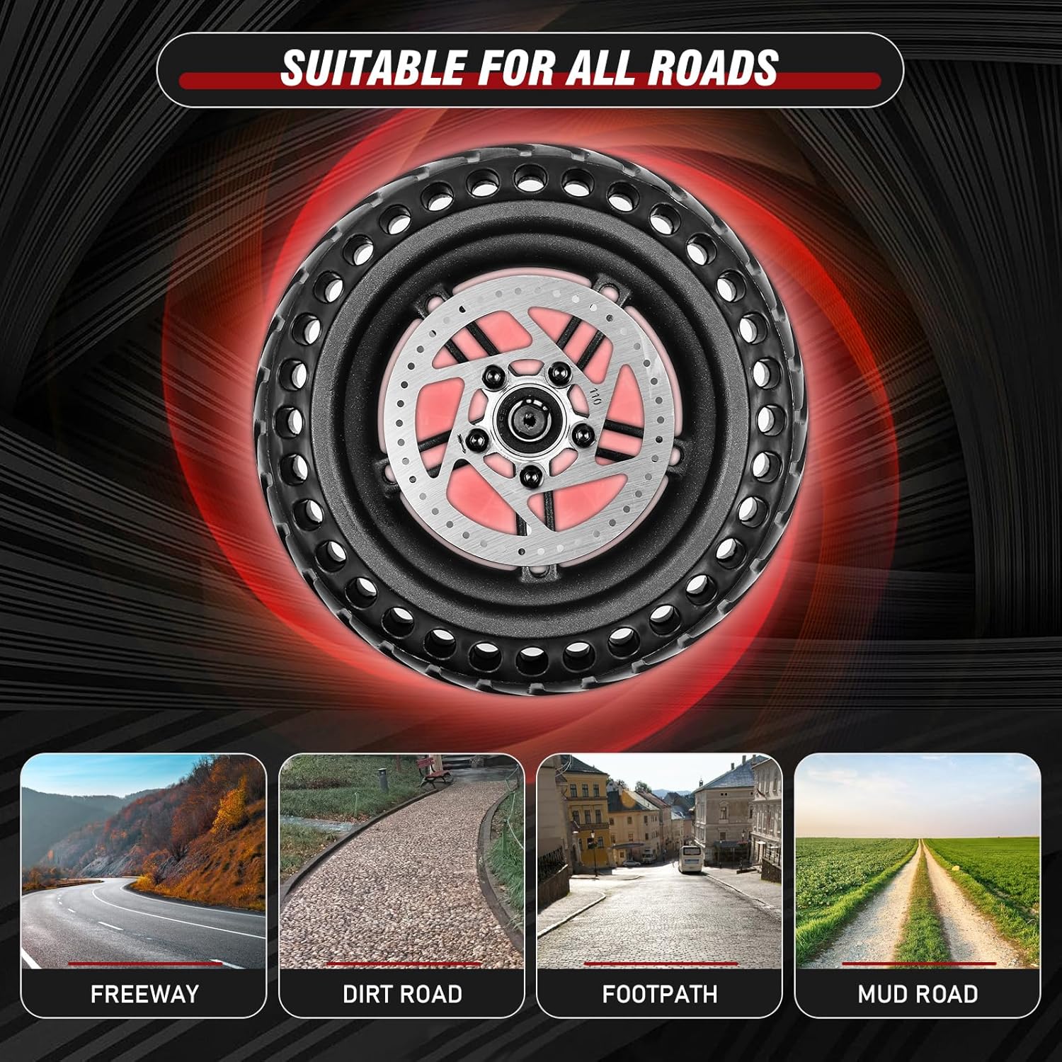 8.5 Inches Scooter Wheel Hub Tyre, Electric Scooter Wheels Replacement Tire, Honeycomb Solid Rear Tire with Disc Brake and 3 Installation Tools, for Mijia M365 Xiaomi/1S