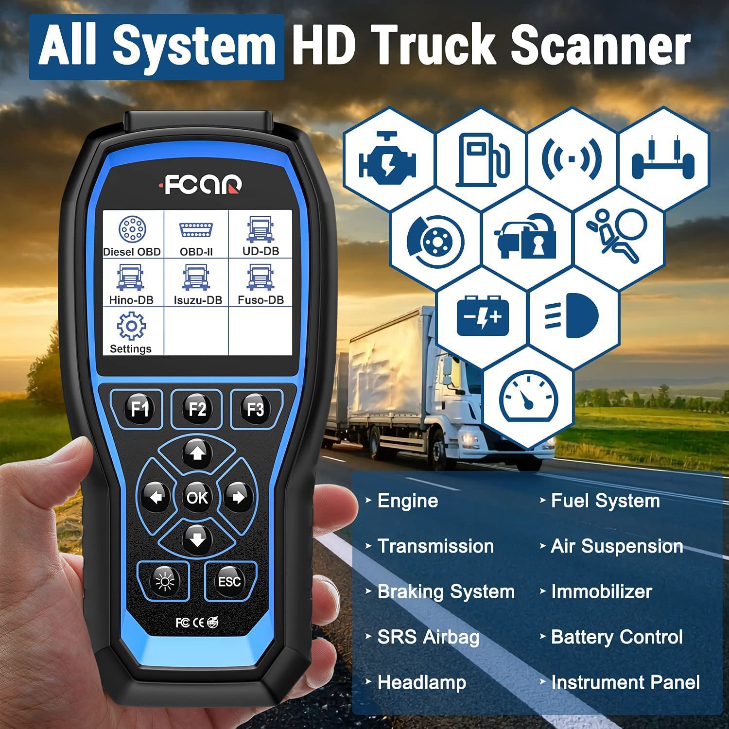 2 in 1 FCAR Heavy Duty Truck Scanner, Full Systems Diesel Trucks