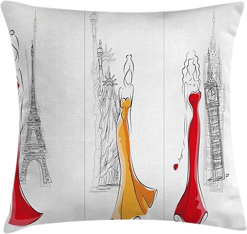 Miniatura 7 de Ambesonne Funda de cojín con diseño de libélula, diseño de plantas y libélulas de estilo bohemio, ilustración esbozada, funda de almohada decorativa