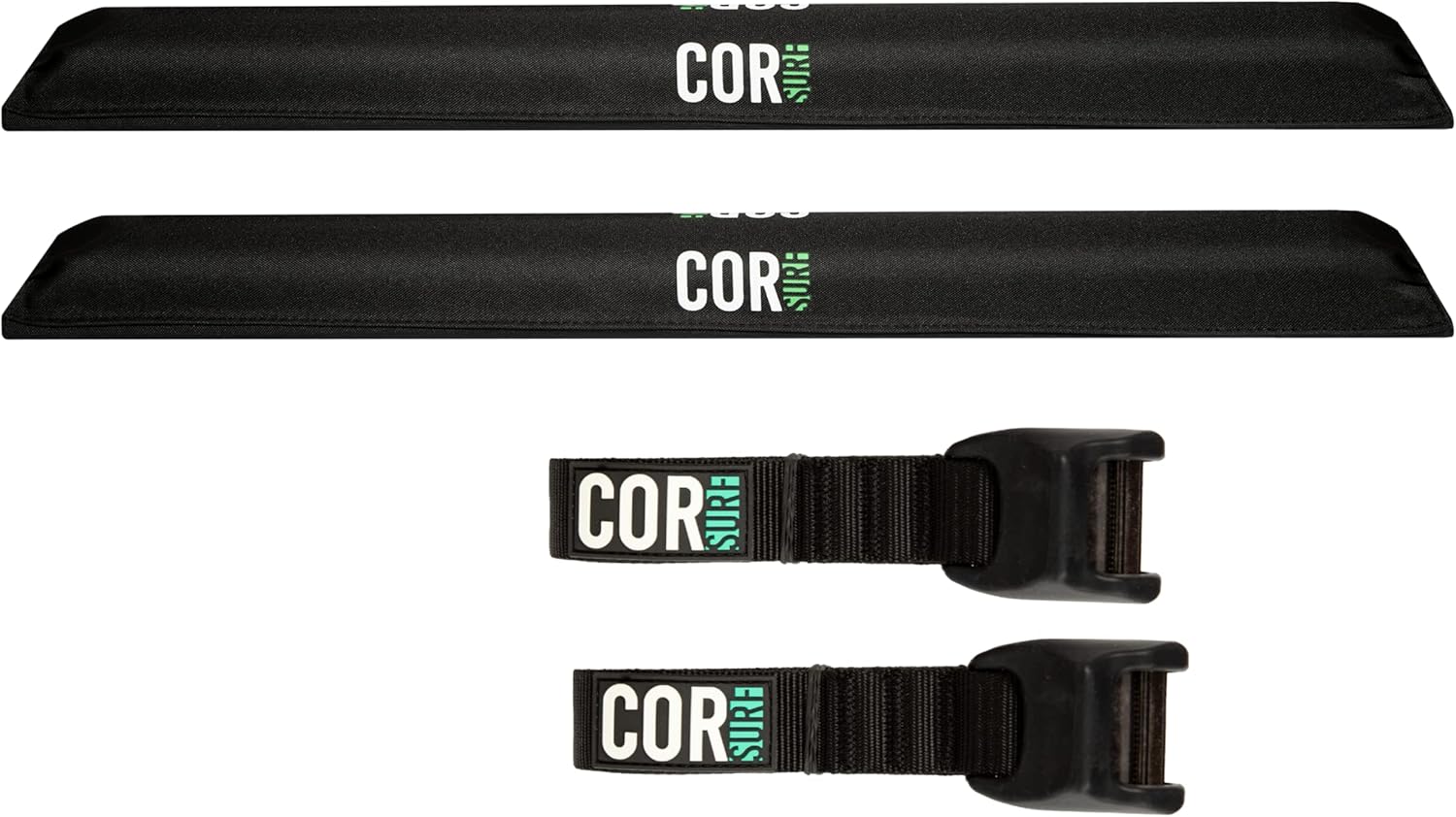 COR Surf Aero Roof Rack Pad and Premium No-Scratch Cam Buckle Tie Down Straps with Protective Silicone for Surf, SUP, Kayak and Canoe (28" Narrow Black)