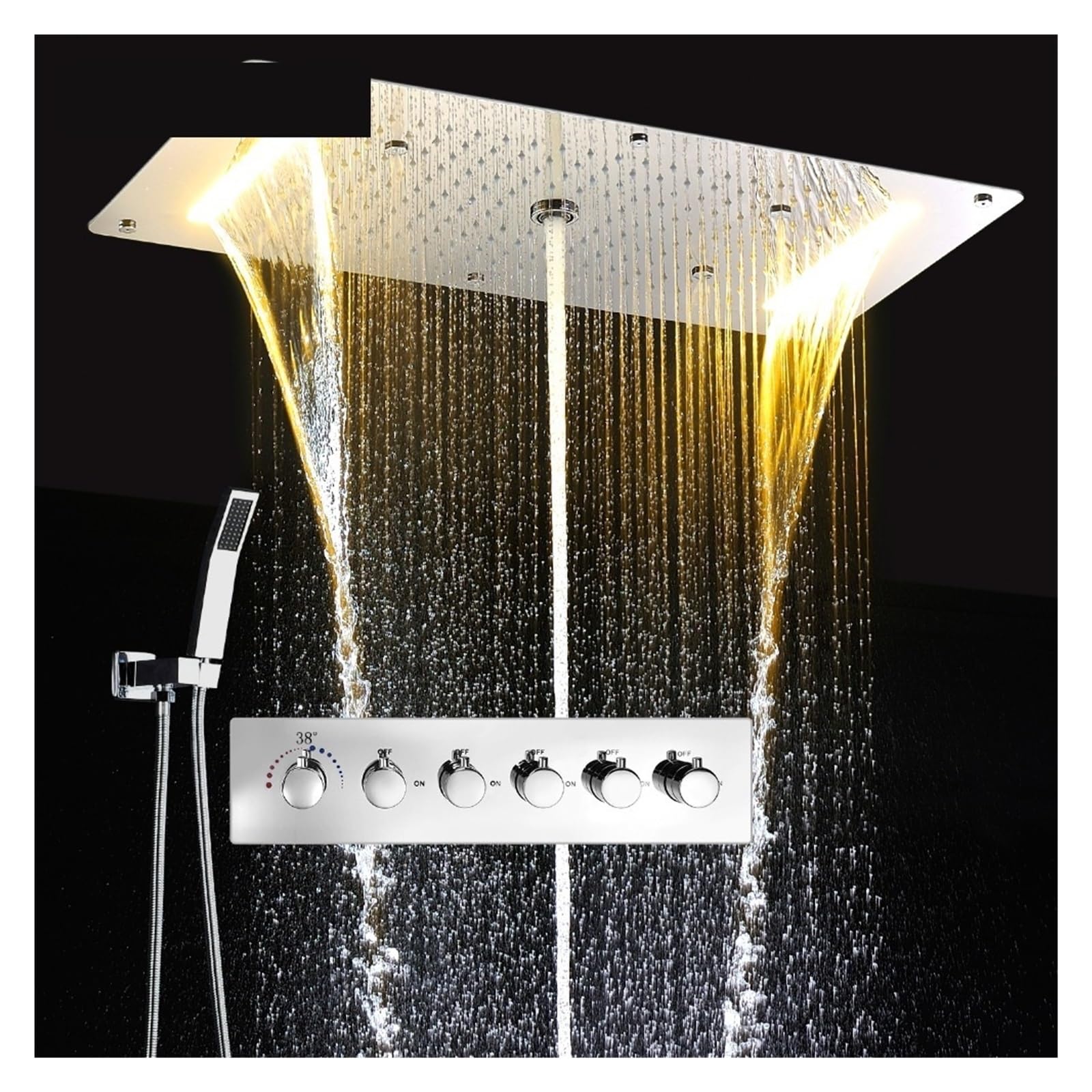 Cyfrowy Prysznic, LED Głowica Prysznicowa Deszcz Wodospad Mist Spray Zestaw Kąpielowy, Termostatyczny Prysznic Mikser Kran, Wbudowany Sufit Ze Stali Nierdzewnej(Single shower head)