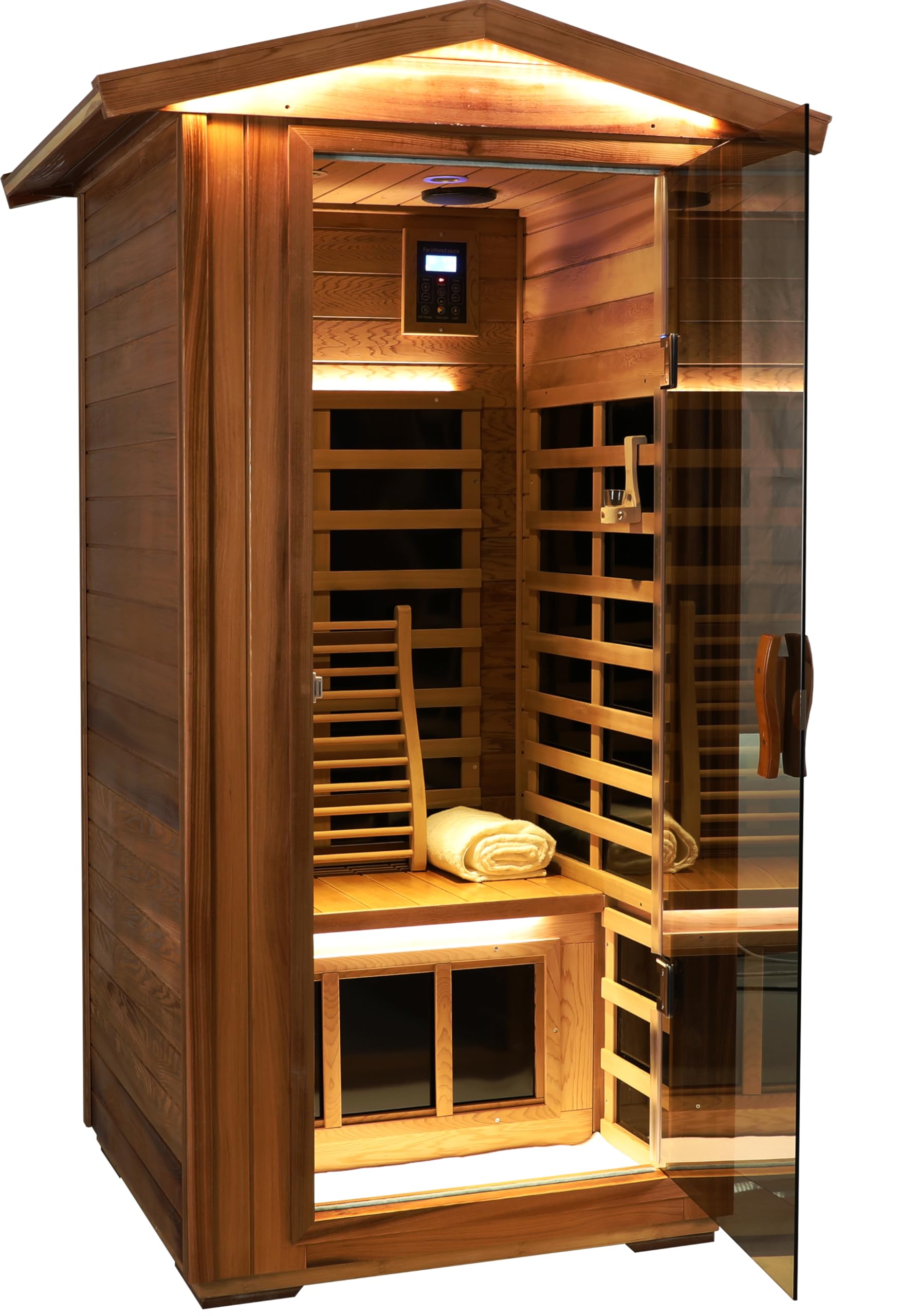 LTCCDSS Ultra-Low EMF Red Cedar Sauna 1-Person, Outdoor Far Infrared Sauna for Home, EMF 0.1-1mG, 6 Carbon Crystal Heaters, Bluetooth &amp; Chromotherapy (Bundled Steam Sauna)