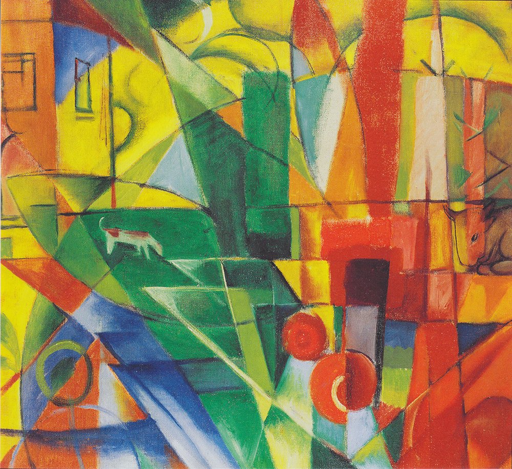 Franz Marc Landschaft mit Haus Hund und Rind : décoration murale XL pour grand espace