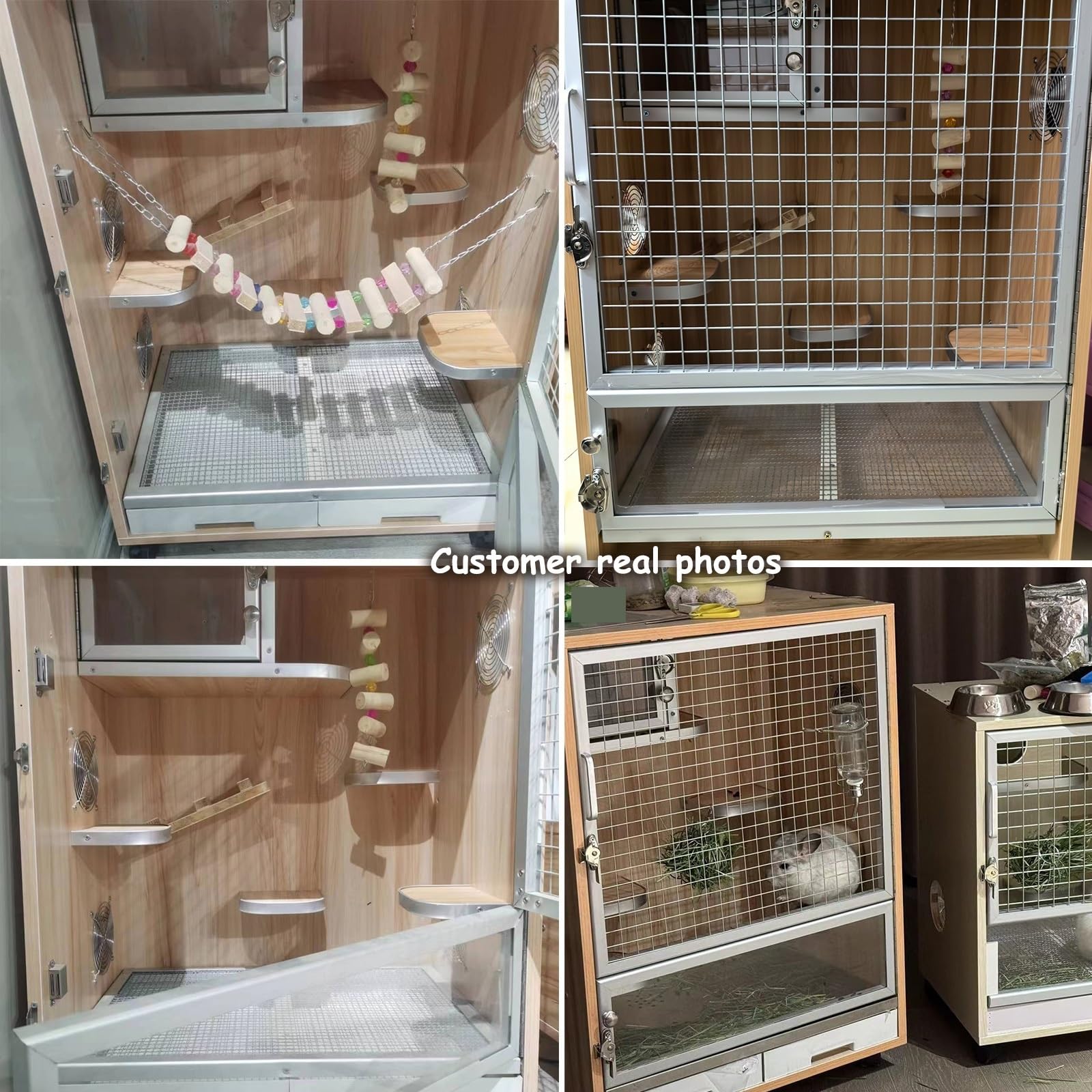 Kleintierkäfige Chinchillakäfig Groß mit Rädern, Meerschweinchenkäfige mit Mülleimer, Rattenkäfig mit Eisnest Zum Kühlen Der Tiere, Verhinderung des Kauens(60x40x80cm)