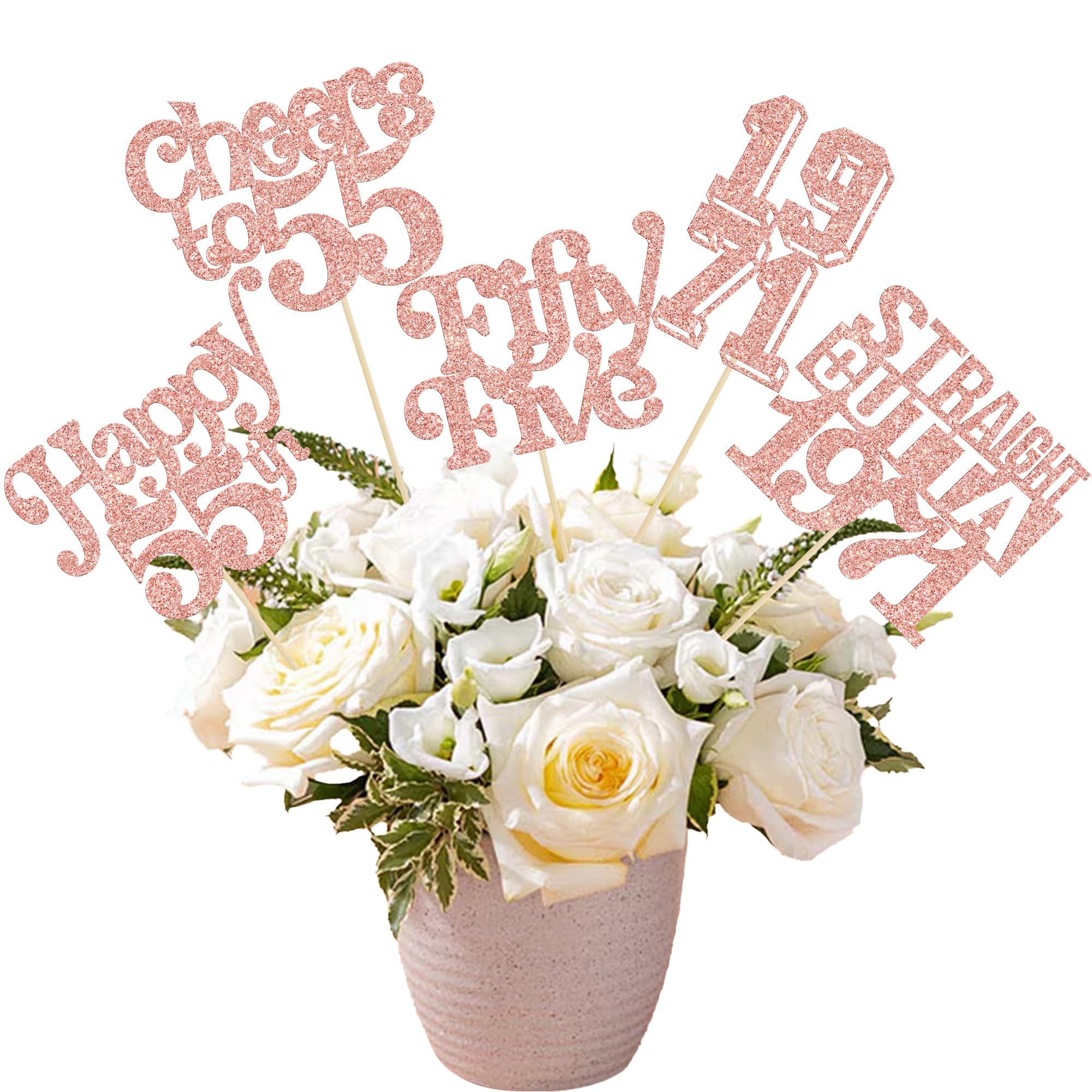 Gyufise 15Pcs Happy 55th Birthday Centerpiece Sticks Fifty Five Straight Outta 1971 Table Flower Centerpieces Sticks Cheers to 55 Decorations for 55th Birthday Party Supplies Rose Gold