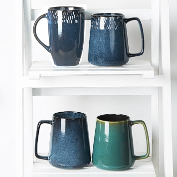 24 OZ Extra Large Ceramic Coffee Mug, with Spoon&Wooden Lid, Big Handle Cup