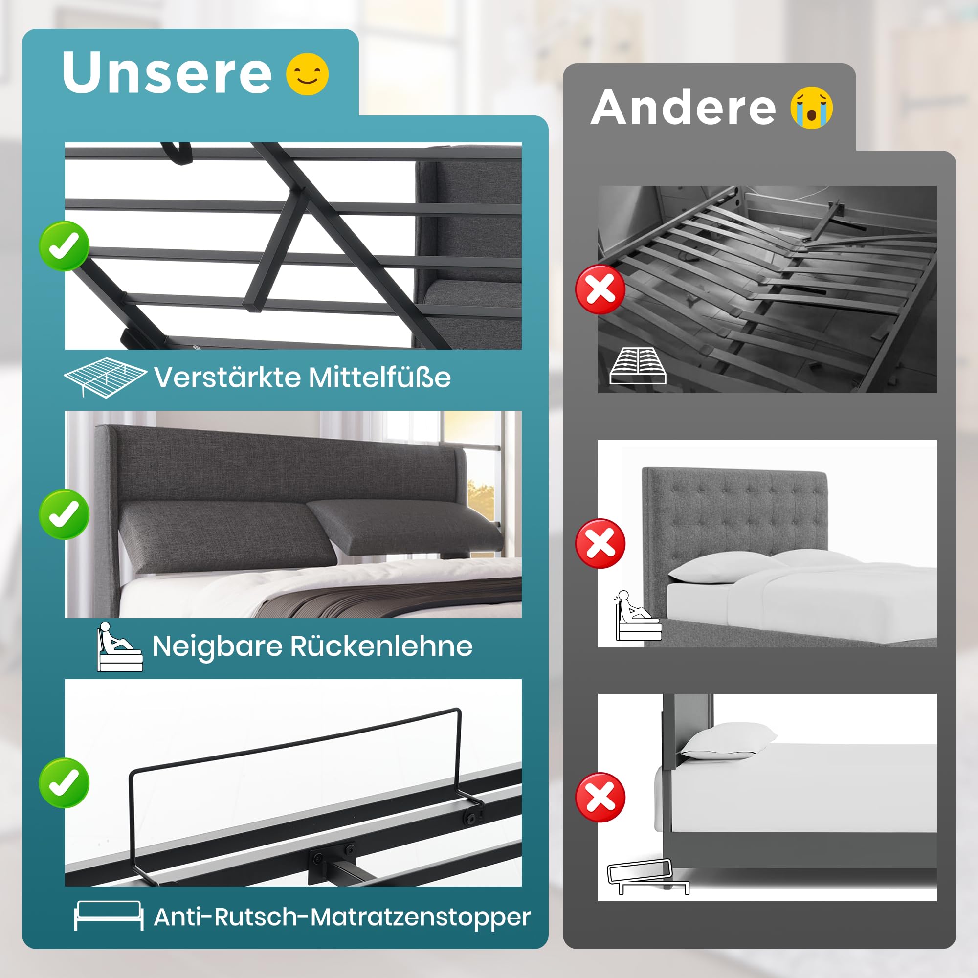 Dolamaní Boxspringbett Doppelbett 180x200 cm, Polsterbett mit Verstellbare Kopfstützen,Hydraulisches Bettgestell mit Stauraum, Bett mit Metall- Lattenrost, Leinen Ohne Matratze (Grau)