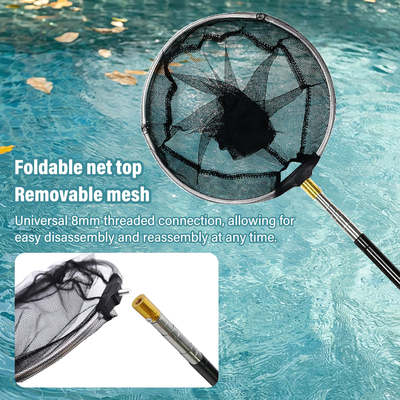 173cm Retino per Piscina Pulizia,Retino raccogli Foglie per Piscina in Acciaio Inox,retino per Piscina con Asta telescopica,per Foglie, rifiuti, Pesci, laghetto,Accessorio Pulizia Piscina