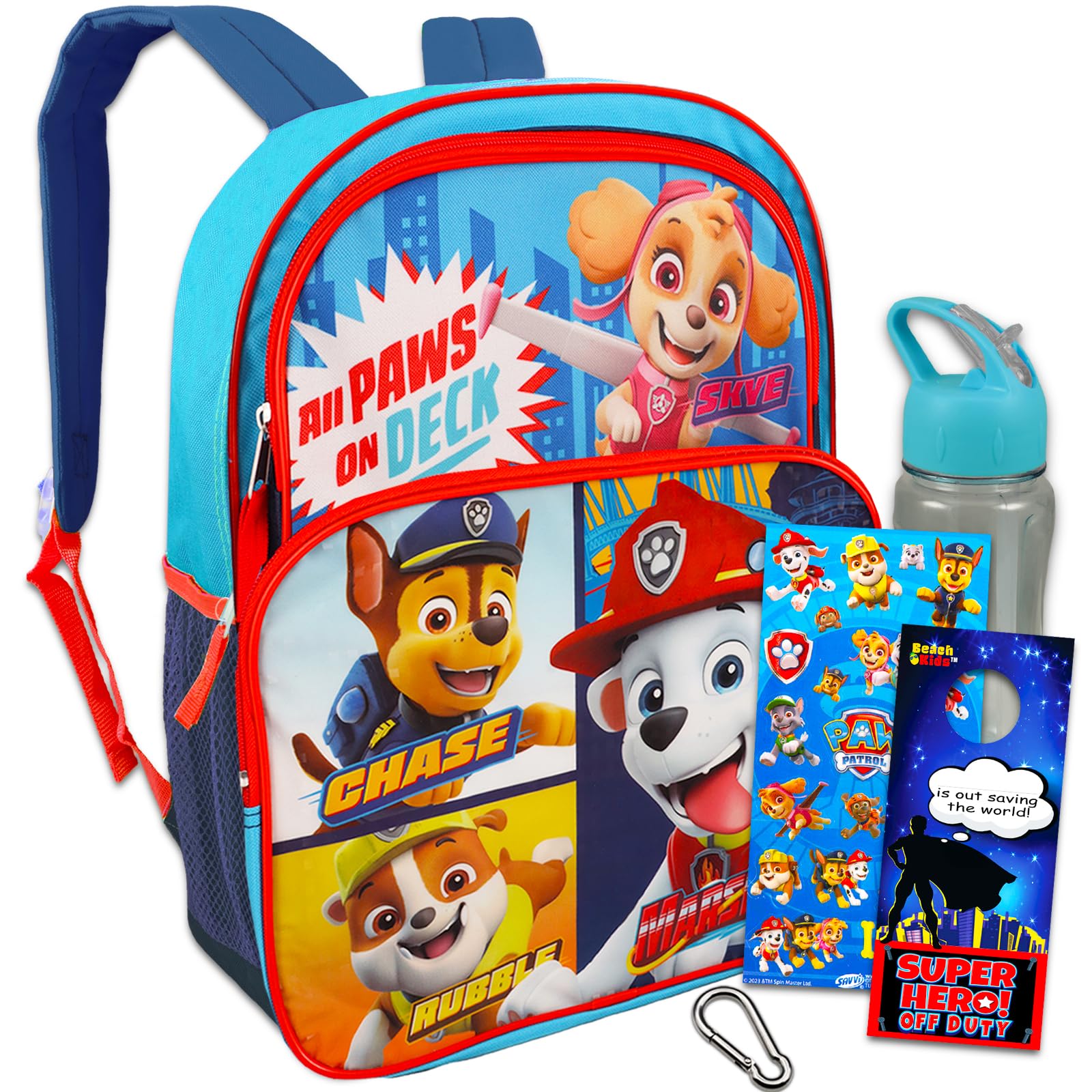 Nick ShopPaw Patrol Backpack for Boys Girls Kids -- 5 Pc Bundle with 16'' School Bag, Water Bottle, Stickers, and More | Supplies, Paw Patrol travel bag