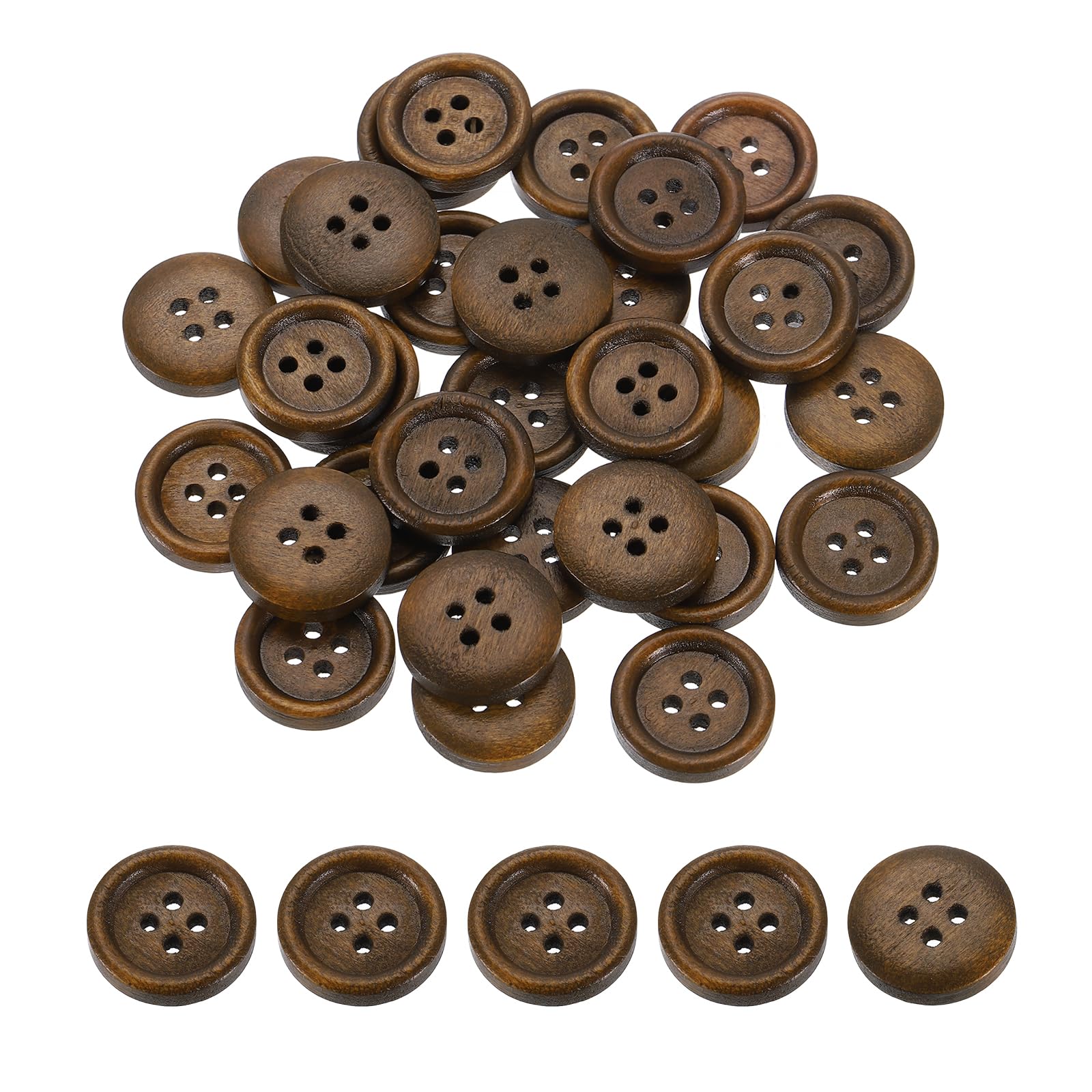 Photo 1 of uxcell 50Pcs Wooden Buttons, 18mm(3/4") 4 Hole Round Wood Sewing Button Craft Flatback for Sewing DIY Craft Clothing, Brown