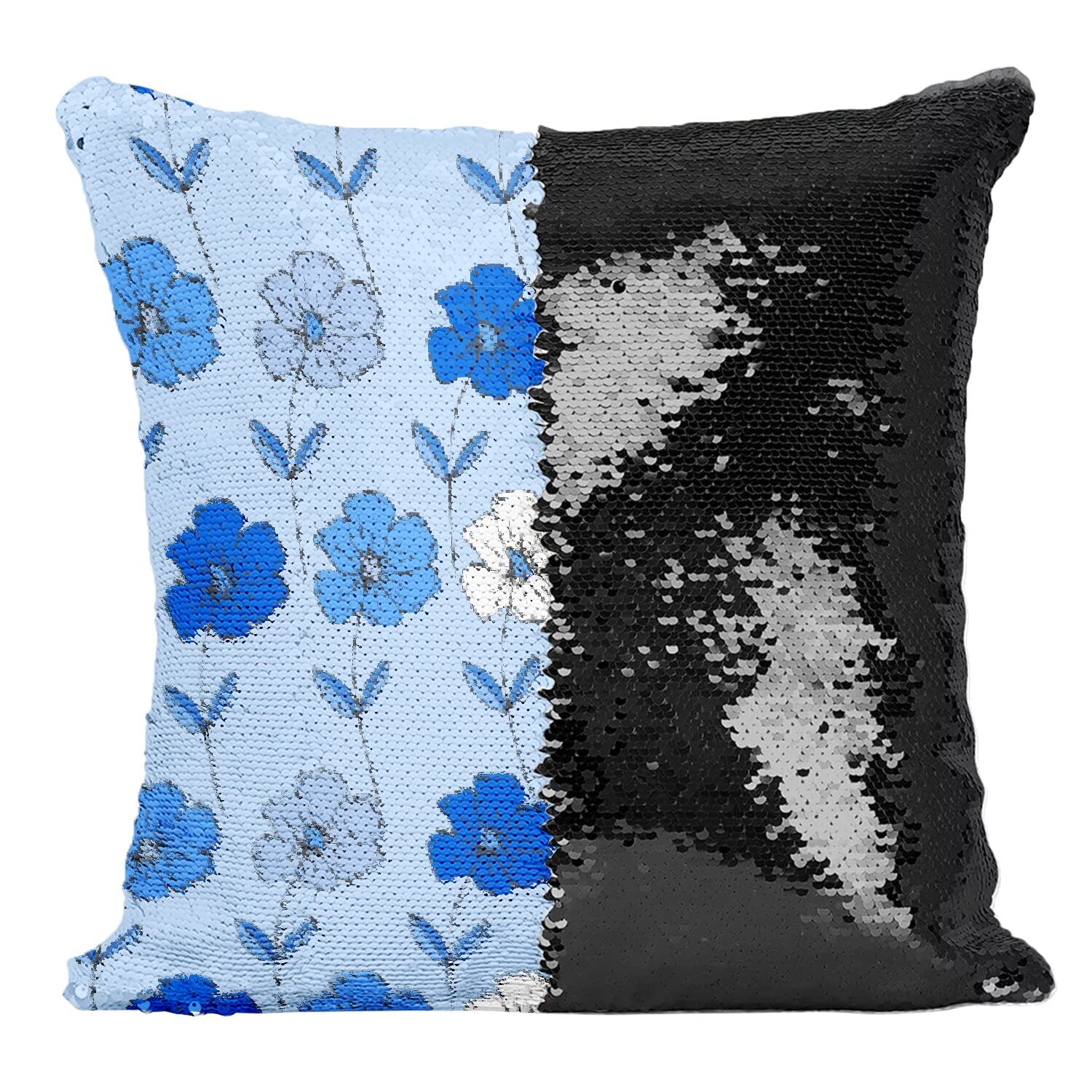 Coussin Sequin Noir et Fleurs Sauvages : l'élégance florale premium