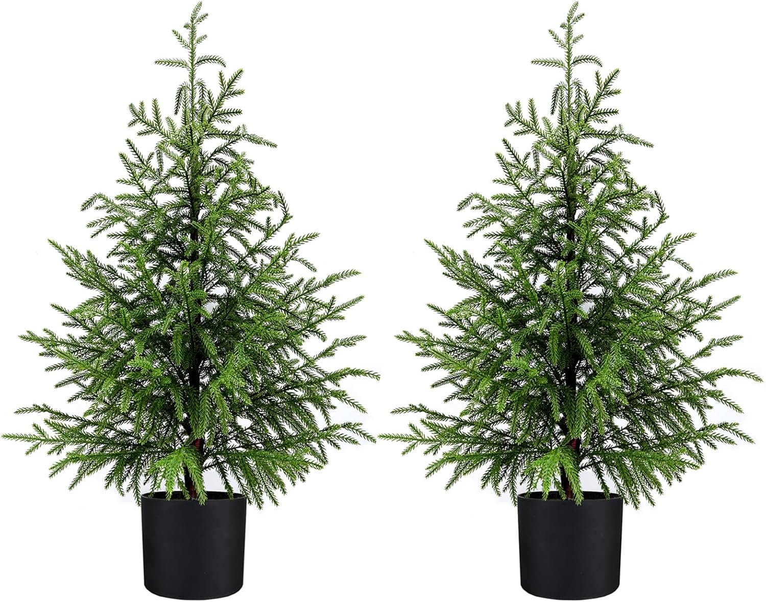 2 pack 3ft artificial topiary tree real touch norfolk pine tree, uv resistant artificial pine outdoor plants for front porch decor, fake greenery outdoor plants realistic faux indoor tree