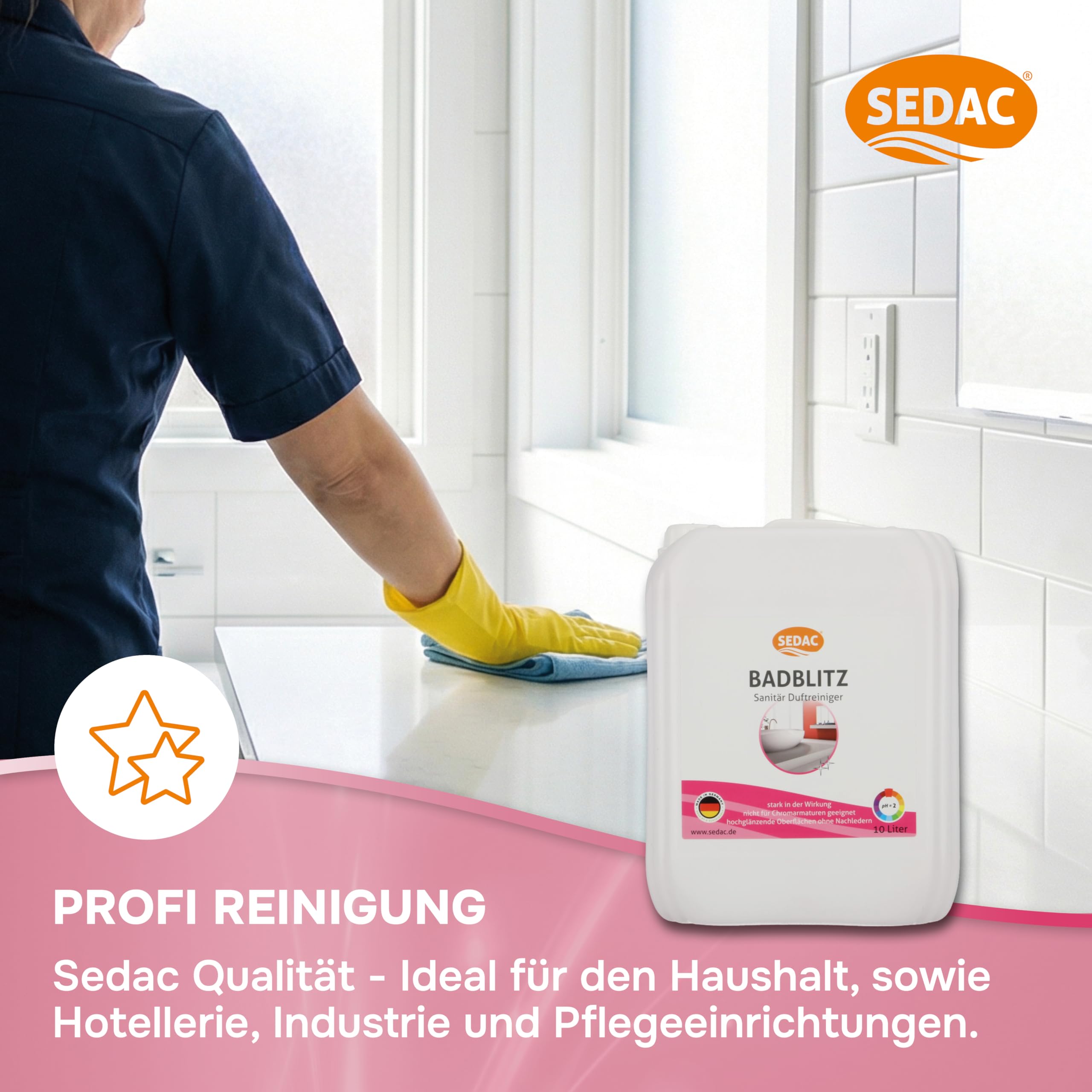 Badblitz 10L, Badreiniger & Kalkreiniger, Zitronensäure, Putzmittel | WC Reiniger, Entkalker für hochglänzende Oberflächen, Sanitär Duftreiniger, Fliesenreiniger & Duschkabinenreiniger