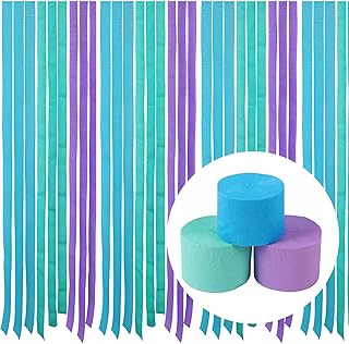 BBeitoo Blue Mint Green Purple Crepe Paper Streamers 3Rolls 246ft Tiffany Blue Pastel Blue Tassels Streamer Paper for Birt...